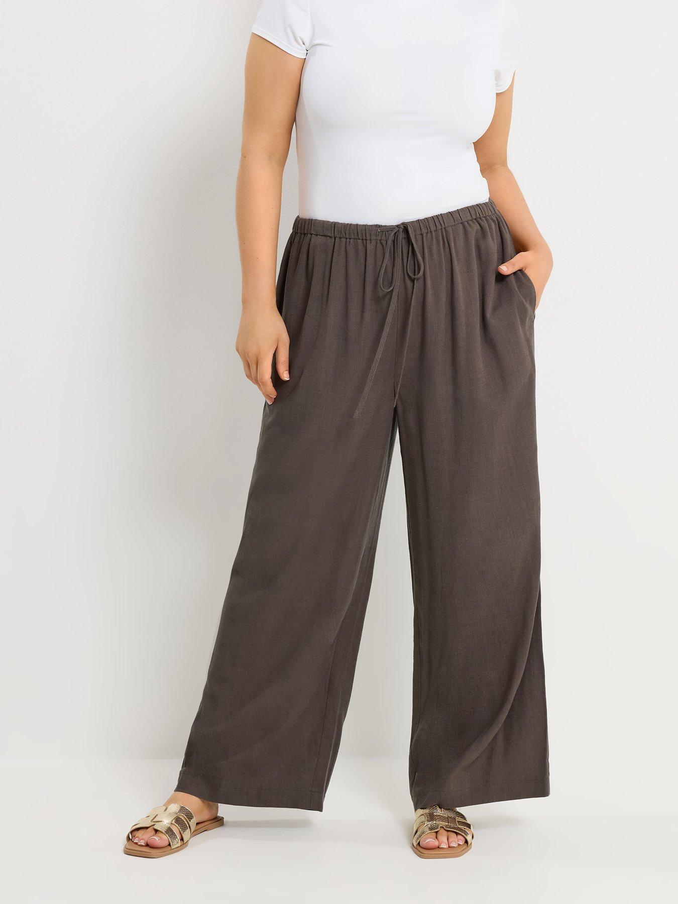 yours-curve-linen-skinny-waistband-trousers-brown