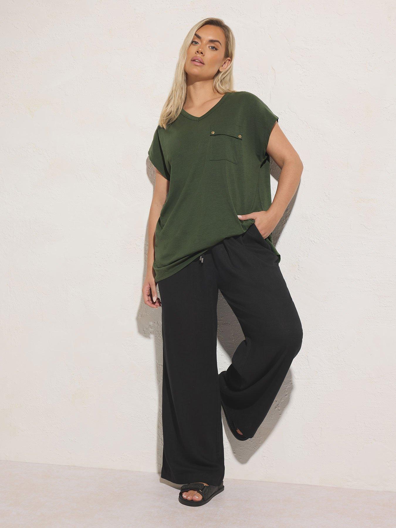 Yours Curve Linen Skinny Waistband Trousers - Black