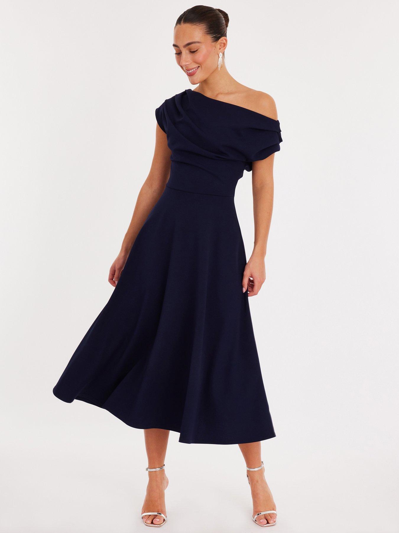Quiz Navy One Shoulder Midaxi Dress