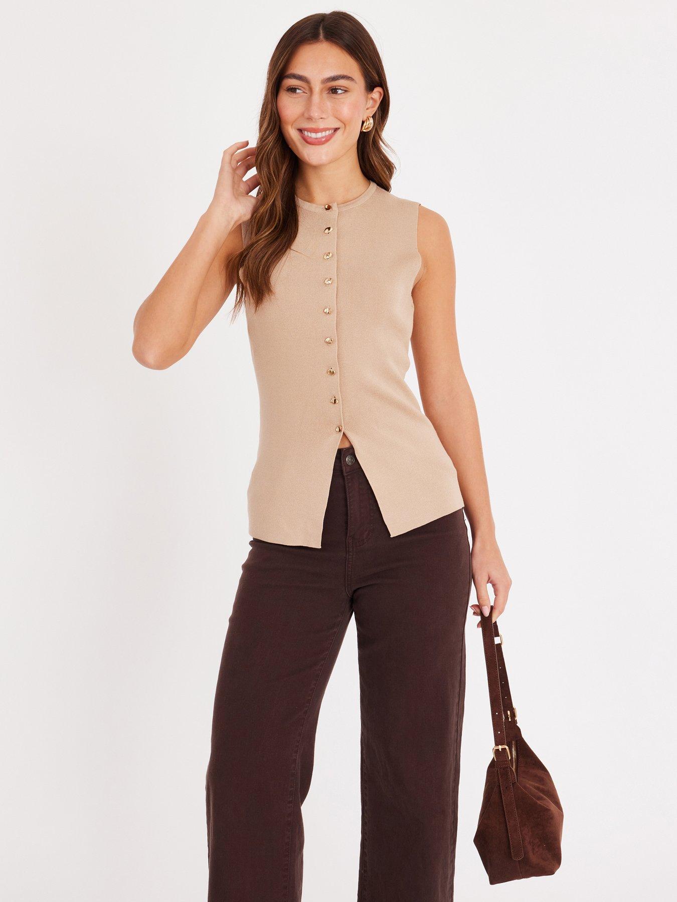 front image of quiz-stone-knitted-button-front-top