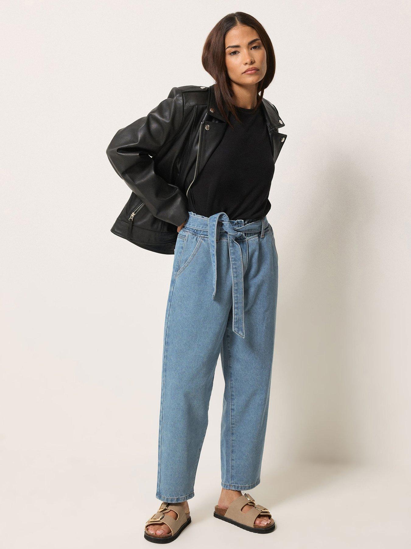 PixieGirl Petite Belt Paperbag Barrel Jeans - Blue