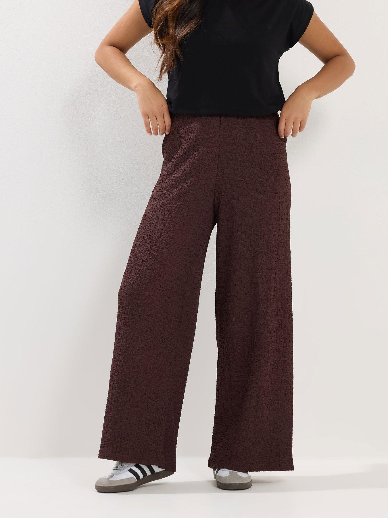 PixieGirl Petite Textured Wide Leg Trouser - Brown