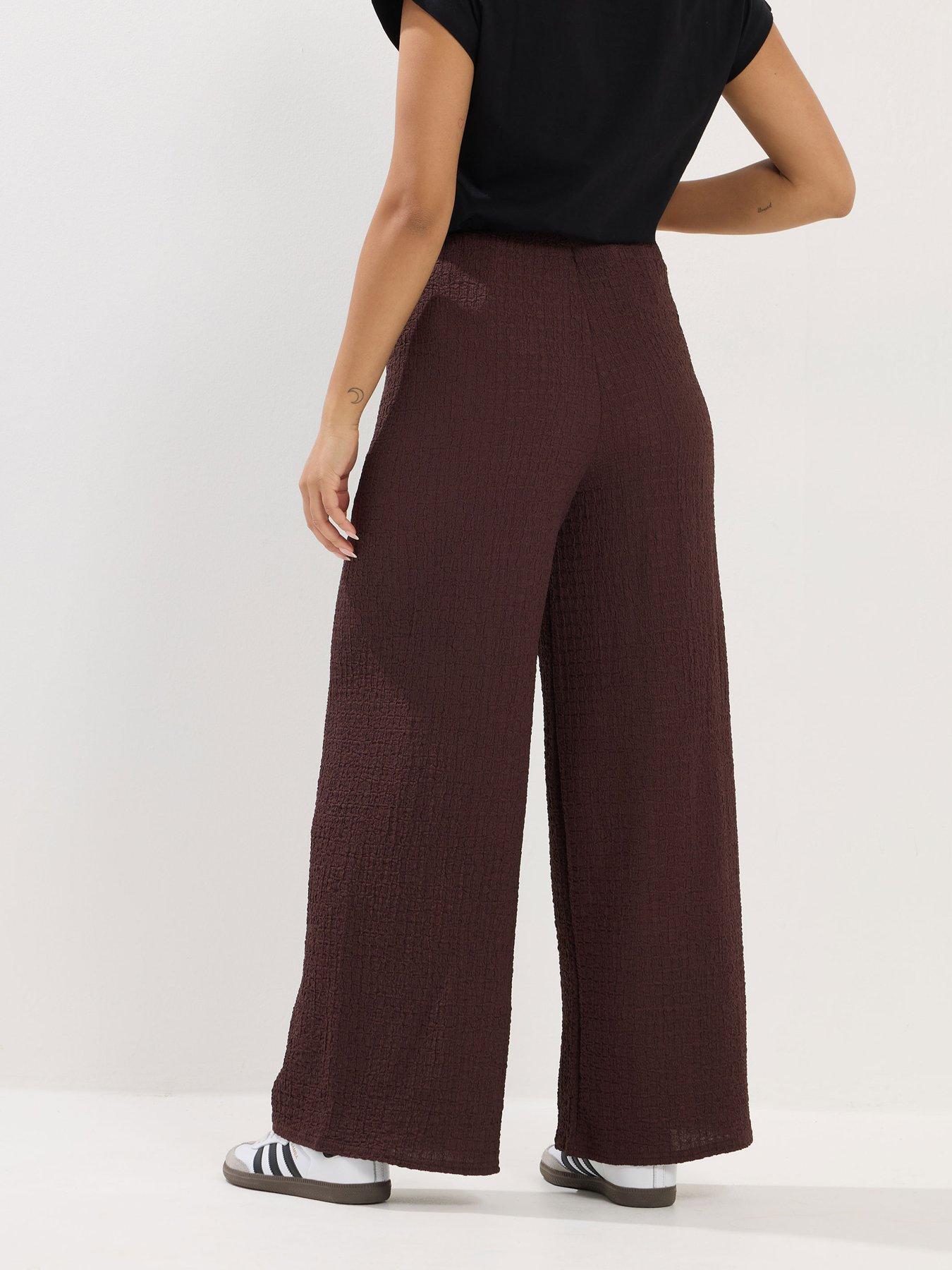Image 2 of 5 of PixieGirl Petite Textured Wide Leg Trouser - Brown