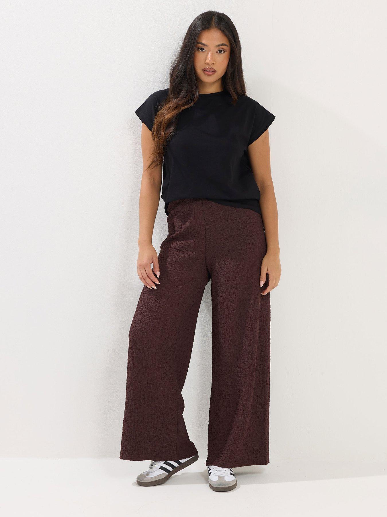 Image 3 of 5 of PixieGirl Petite Textured Wide Leg Trouser - Brown