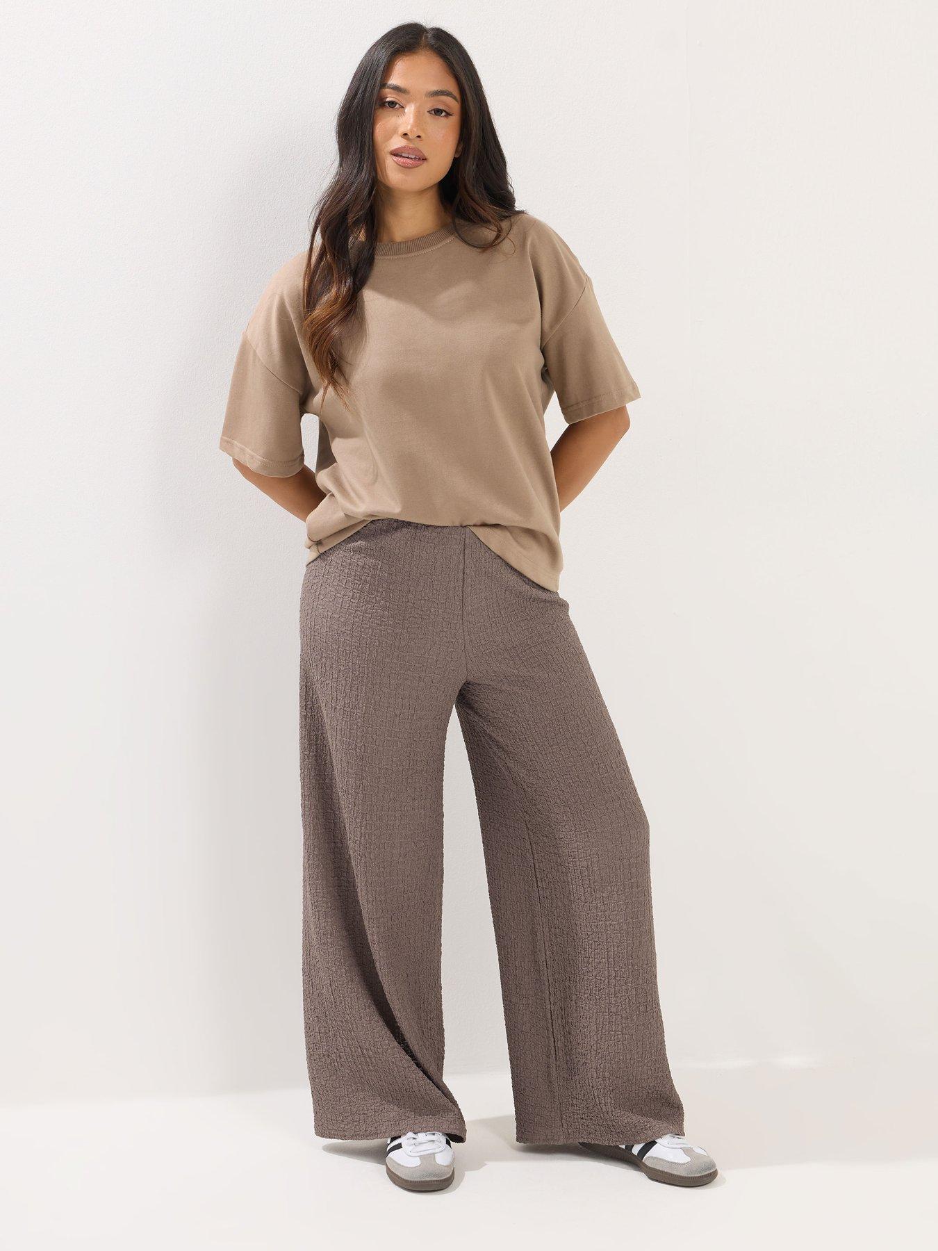  image of pixiegirl-petite-textured-wide-leg-trouser-brown