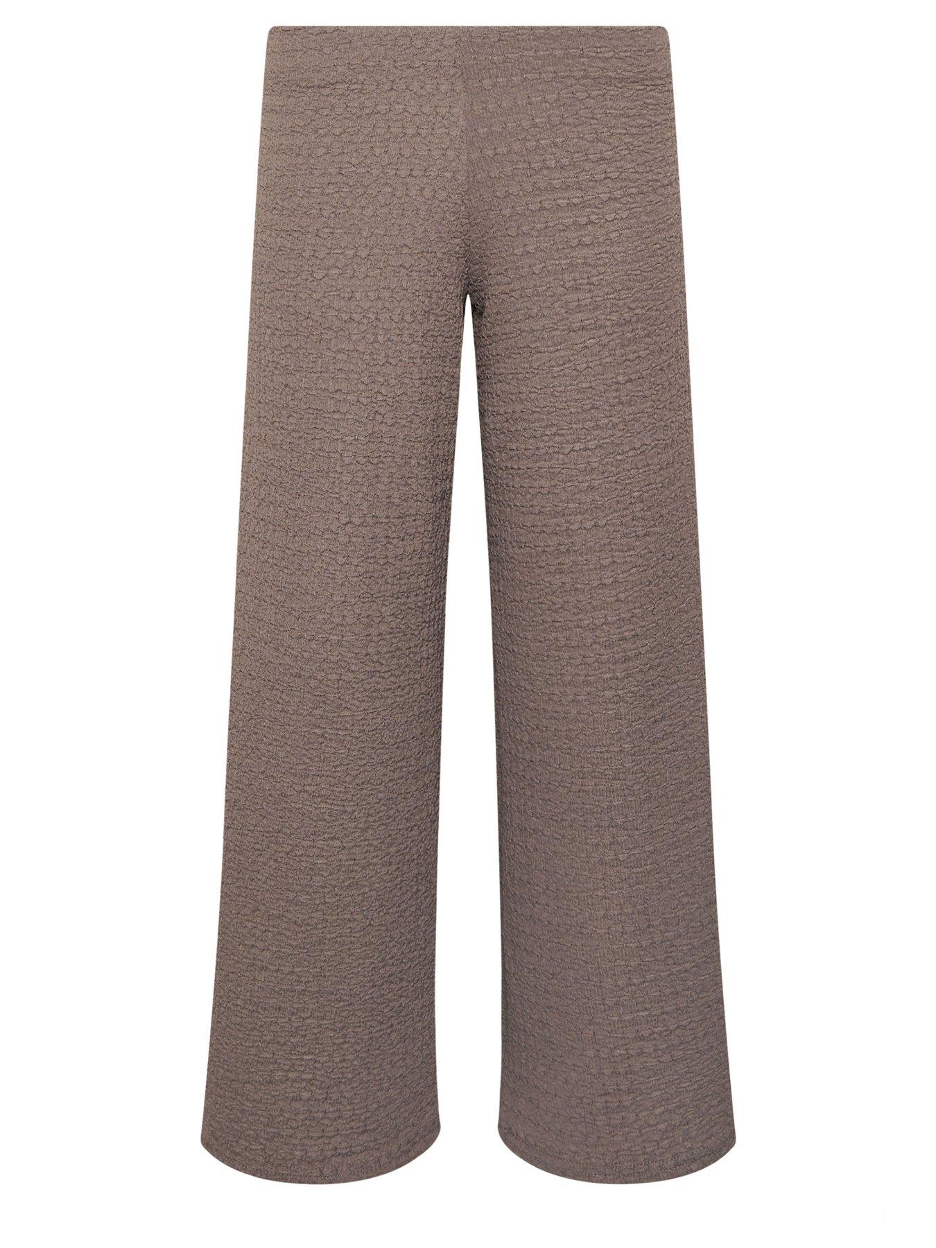  image of pixiegirl-petite-textured-wide-leg-trouser-brown