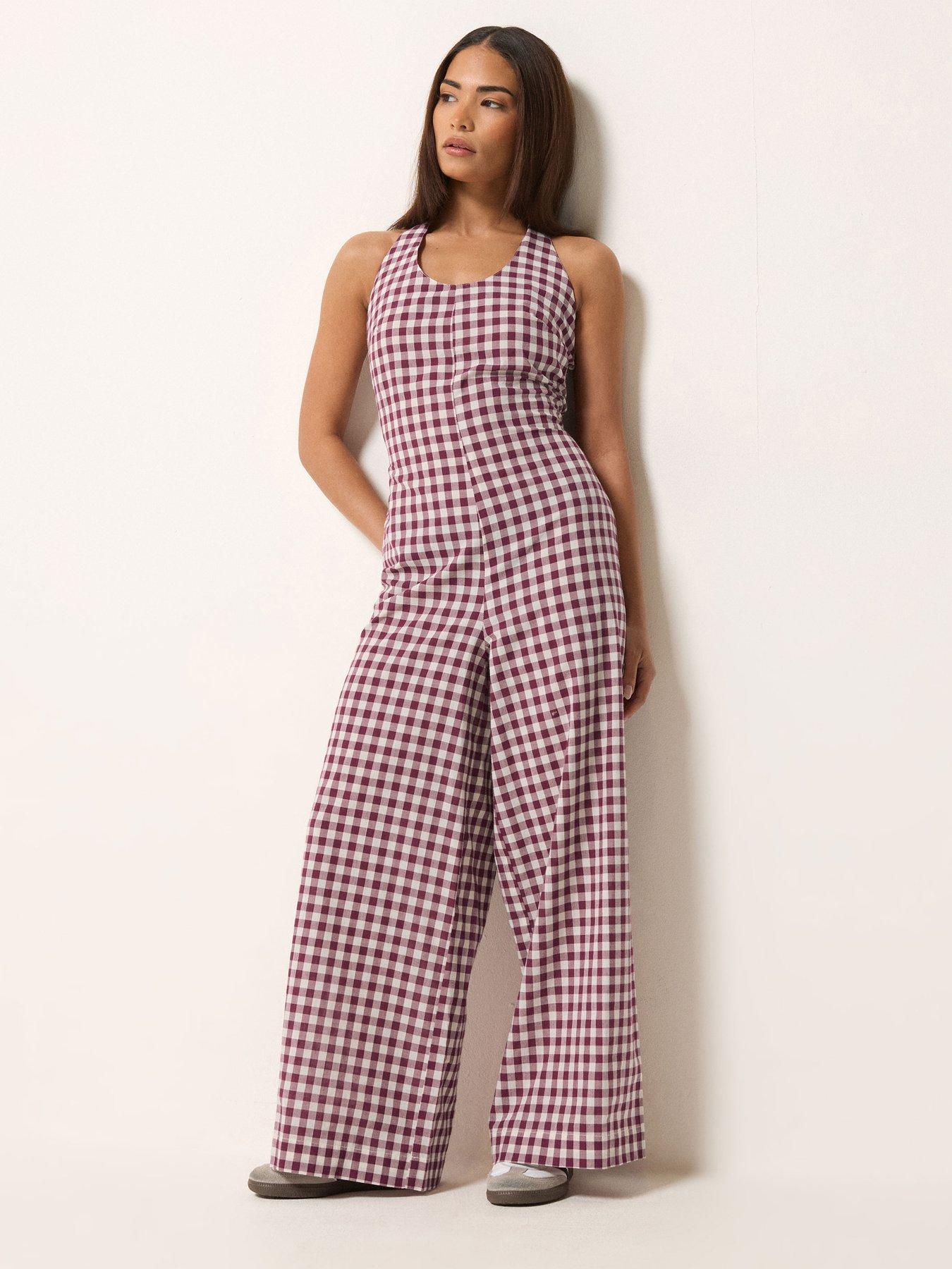 PixieGirl Petite Gingham Halter Wide Leg Jumpsuit