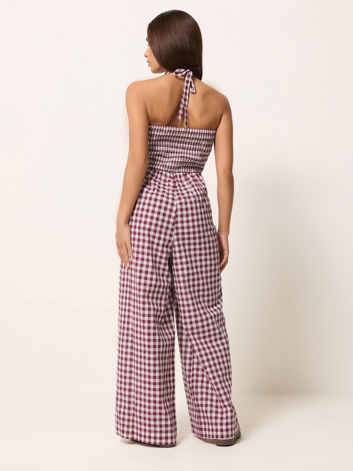 stillFront image of pixiegirl-petite-gingham-halter-wide-leg-jumpsuit