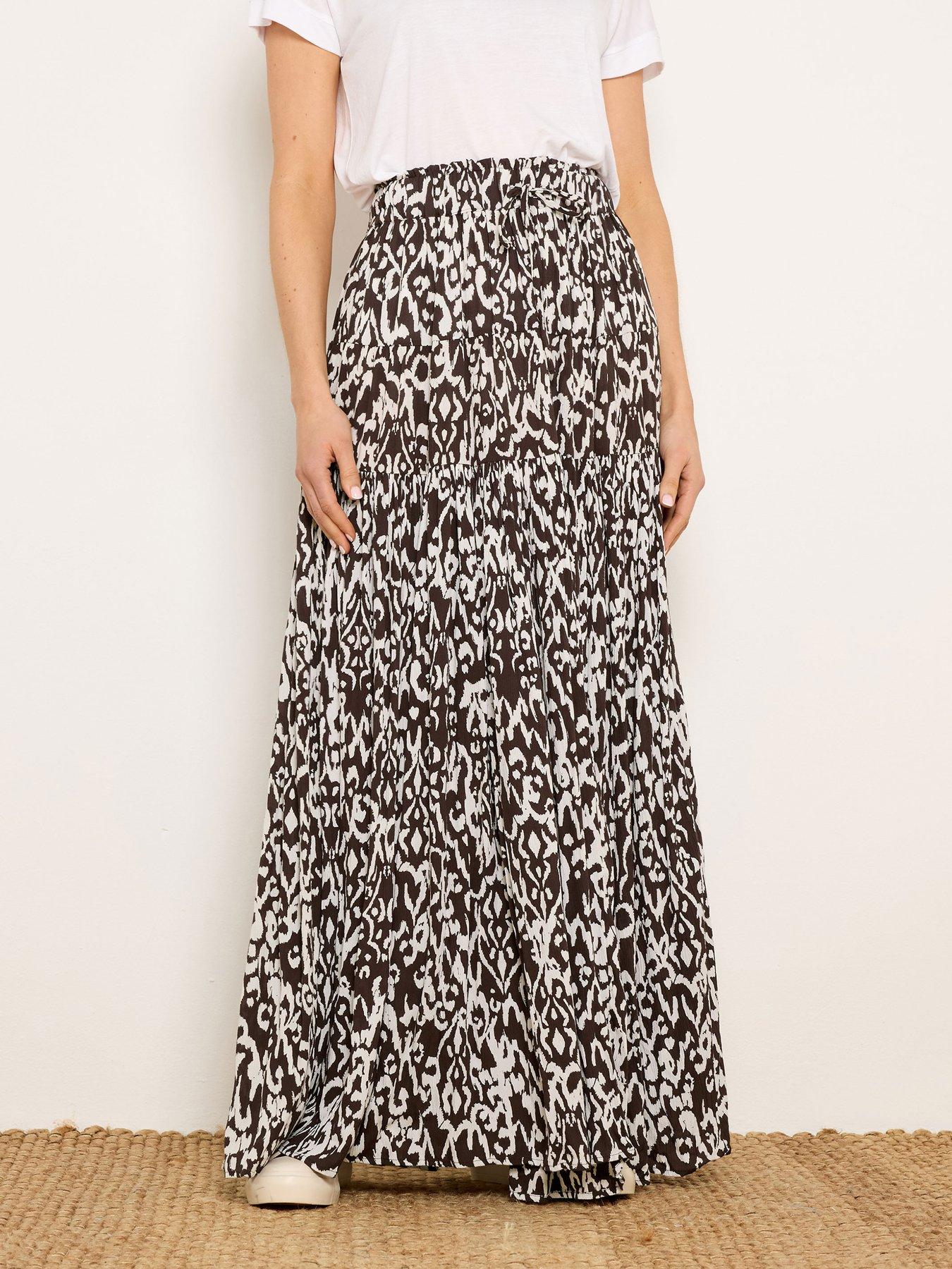 Long Tall Sally Abstract Tiered Maxi Skirt - Brown