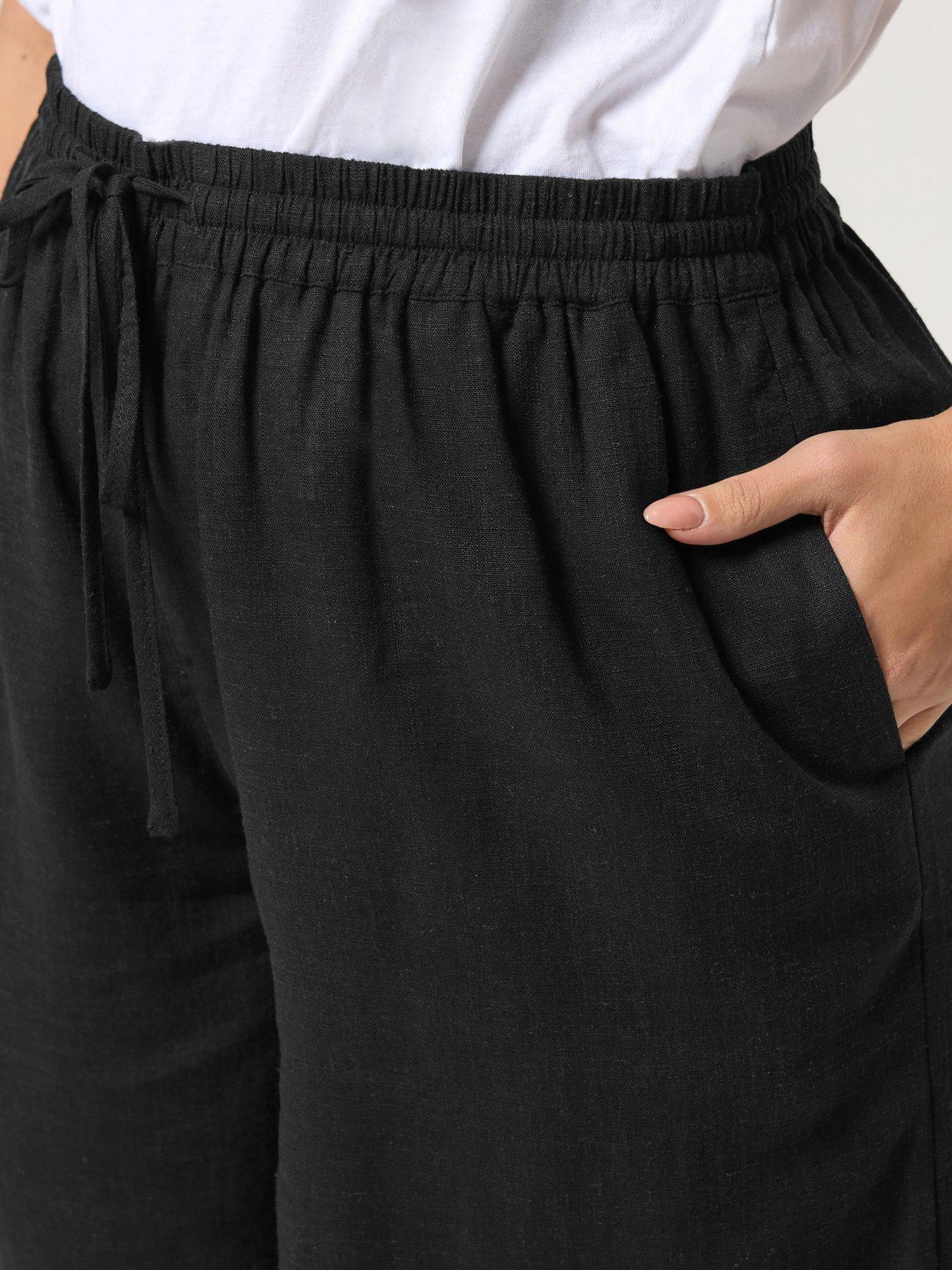 Image 4 of 5 of Yours Curve Linen Shorts - Black