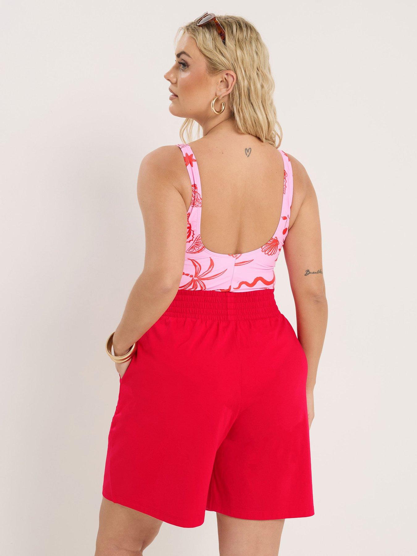  image of yours-curve-jersey-shirred-shorts-red