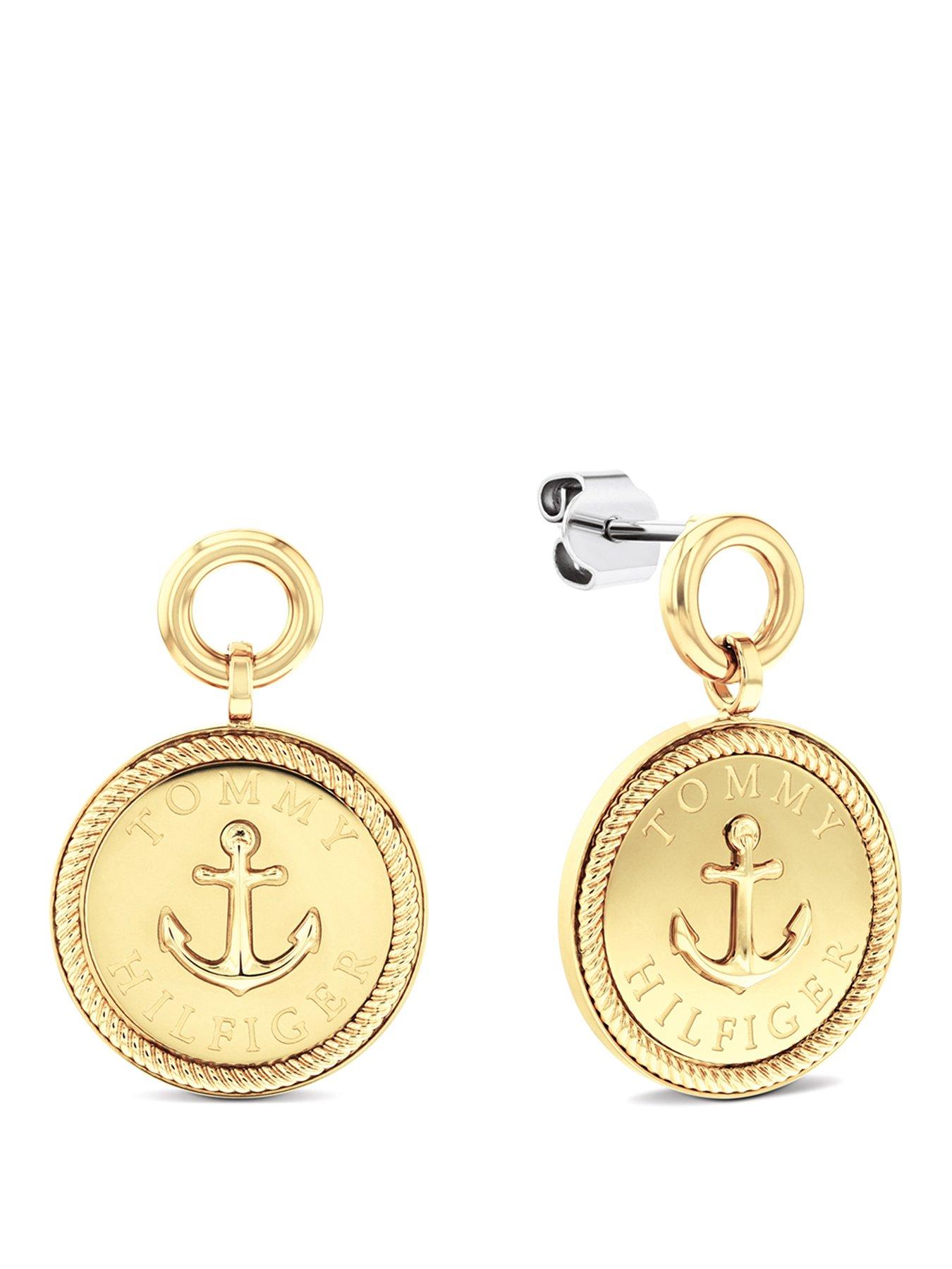Tommy Hilfiger Womens Nautical Charm Gold Plated Earrings