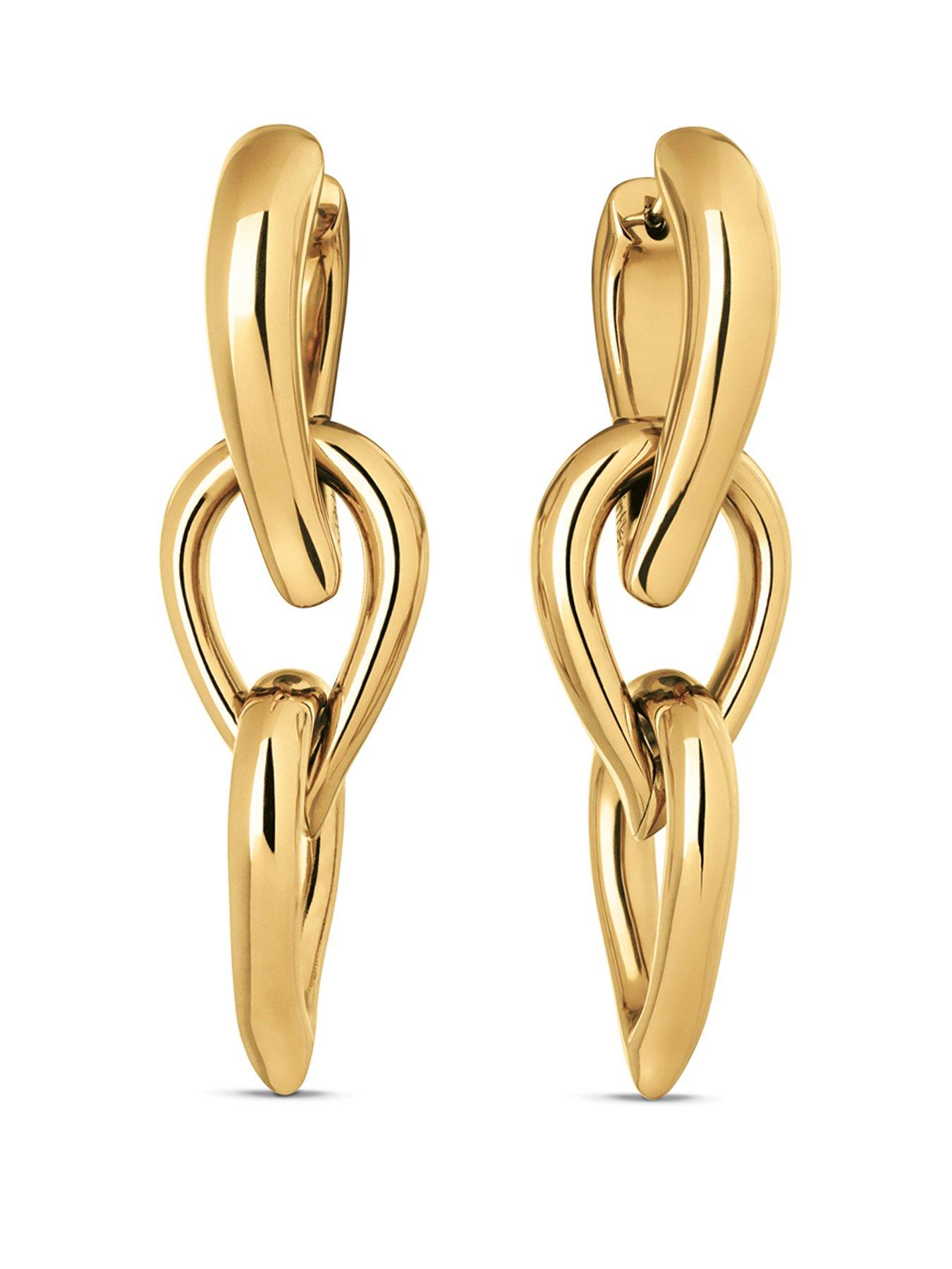 Calvin Klein Womens CK Sculptured Drops Gold Plated Earrings