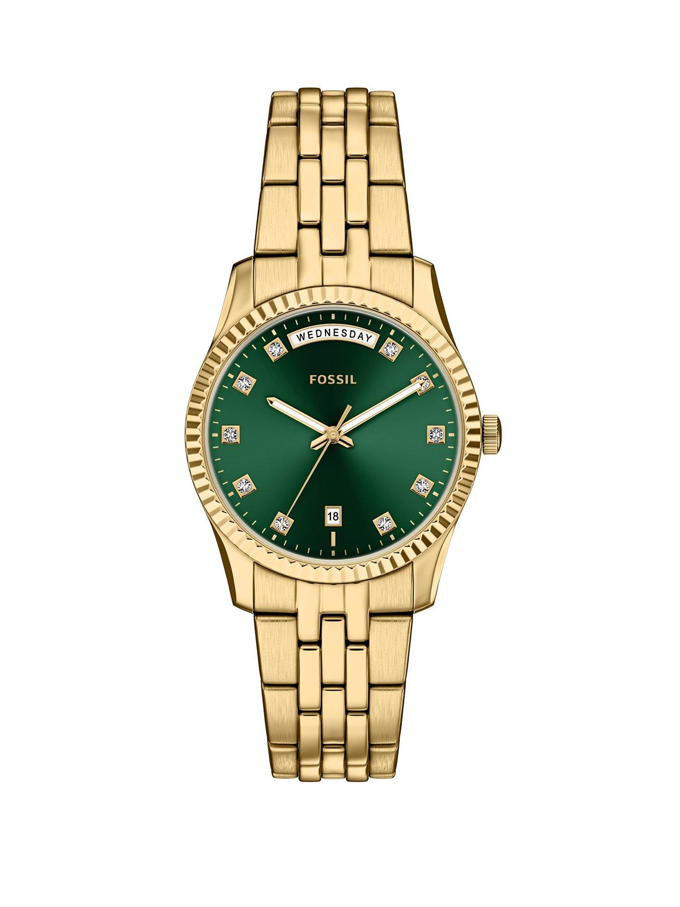 Fossil Fossil Womens Scarlette Three-Hand Day-Date Gold-Tone Stainless Steel Watch, ES5460