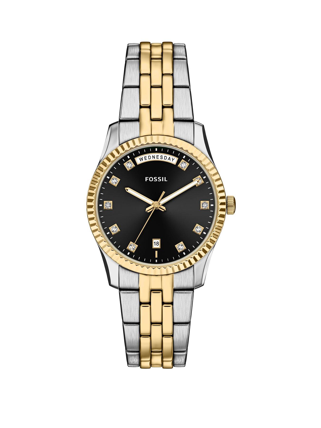 Fossil Fossil Womens Scarlette Three-Hand Day-Date Two-Tone Stainless Steel Watch, ES5458