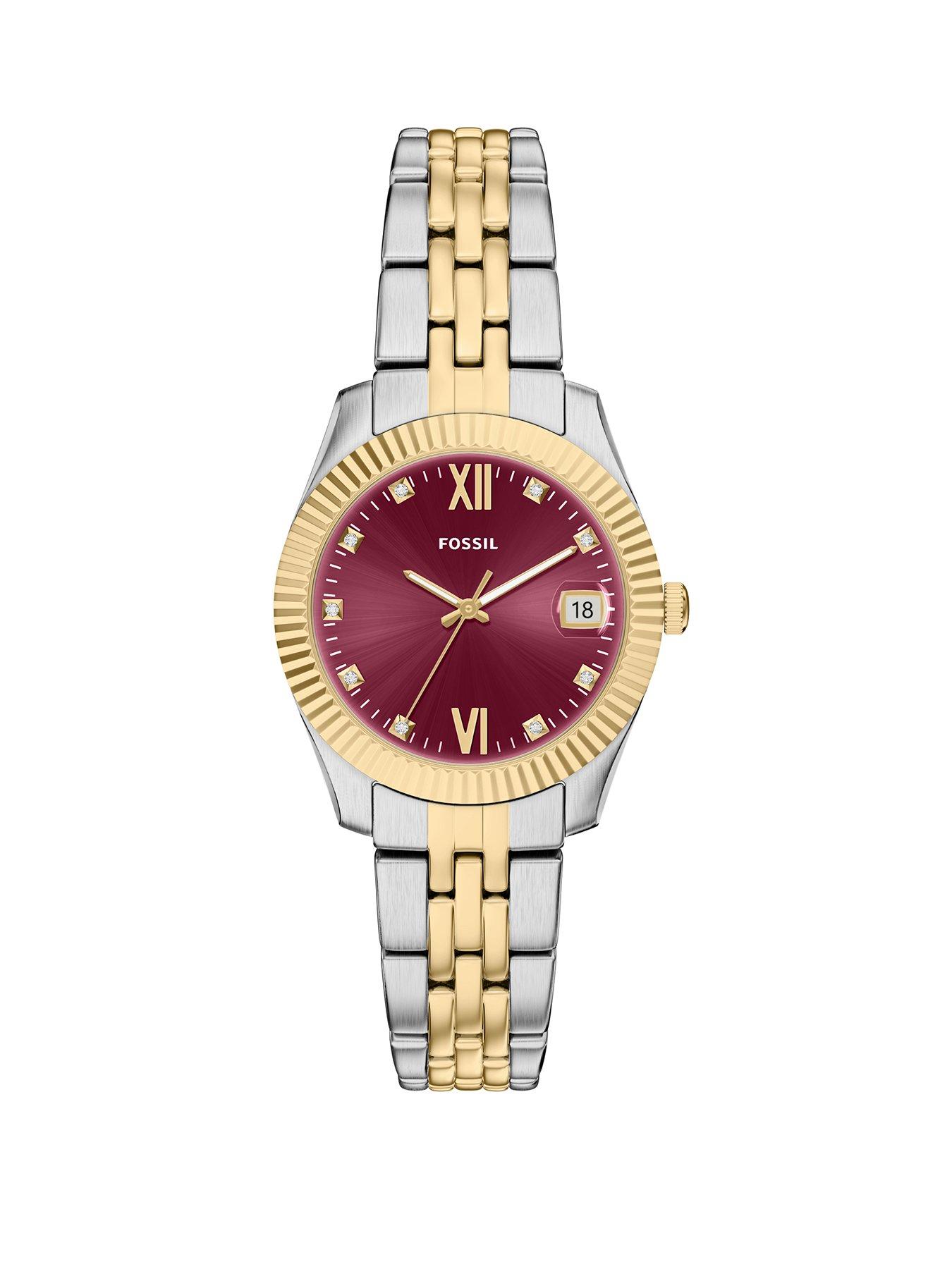 Fossil Fossil Womens Scarlette Three-Hand Date Two-Tone Stainless Steel Watch, ES5461