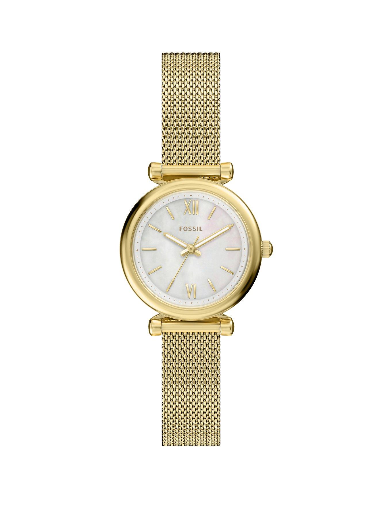 Fossil Fossil Womens Carlie Three-Hand Gold-Tone Stainless Steel Watch, ES5462