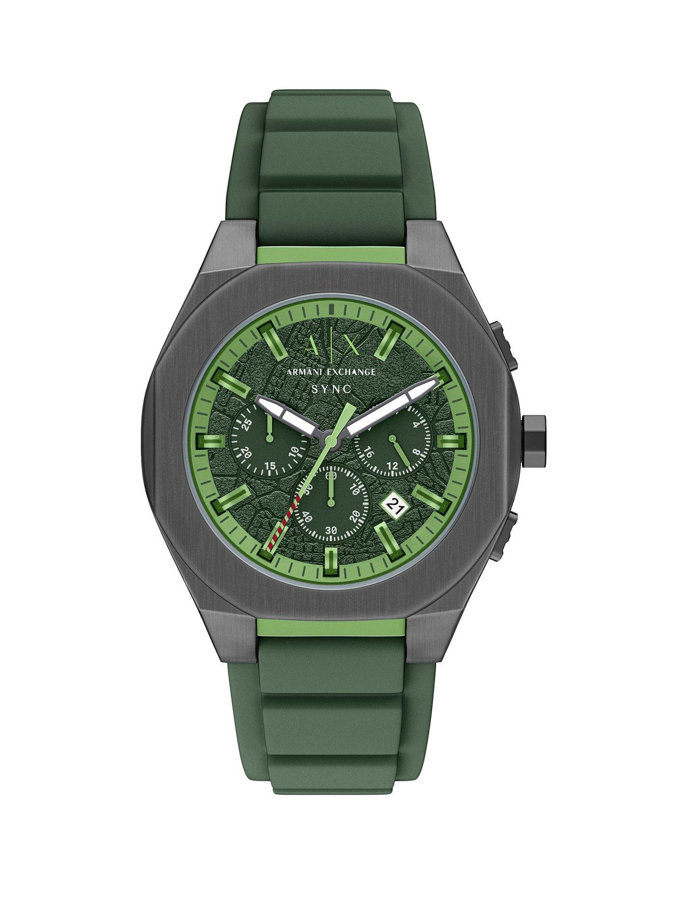 Armani Exchange Armani Exchange Mens Sync Chronograph Green Silicone Watch, AX4292