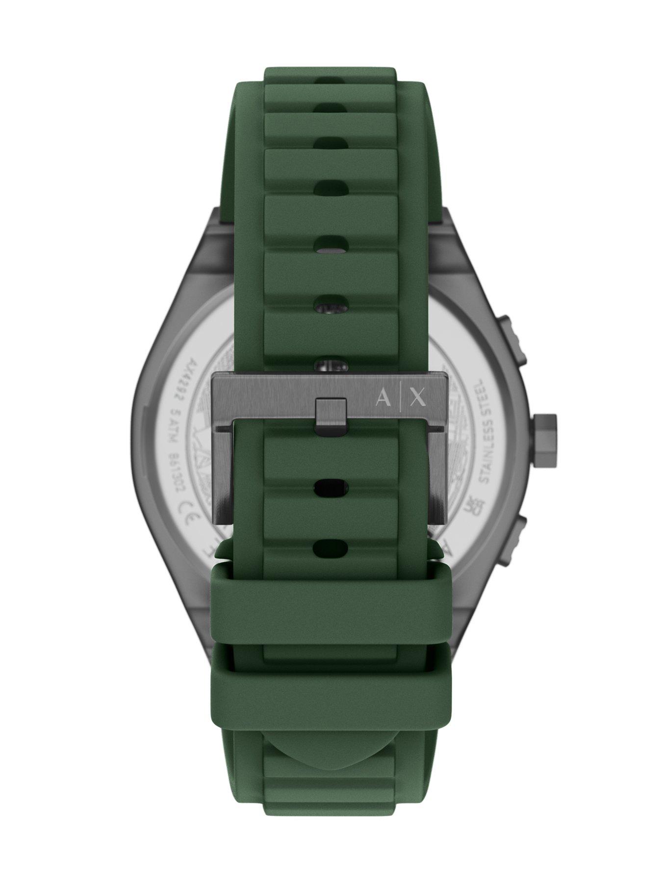 Image 2 of 7 of Armani Exchange Mens Sync Chronograph Green Silicone Watch, AX4292