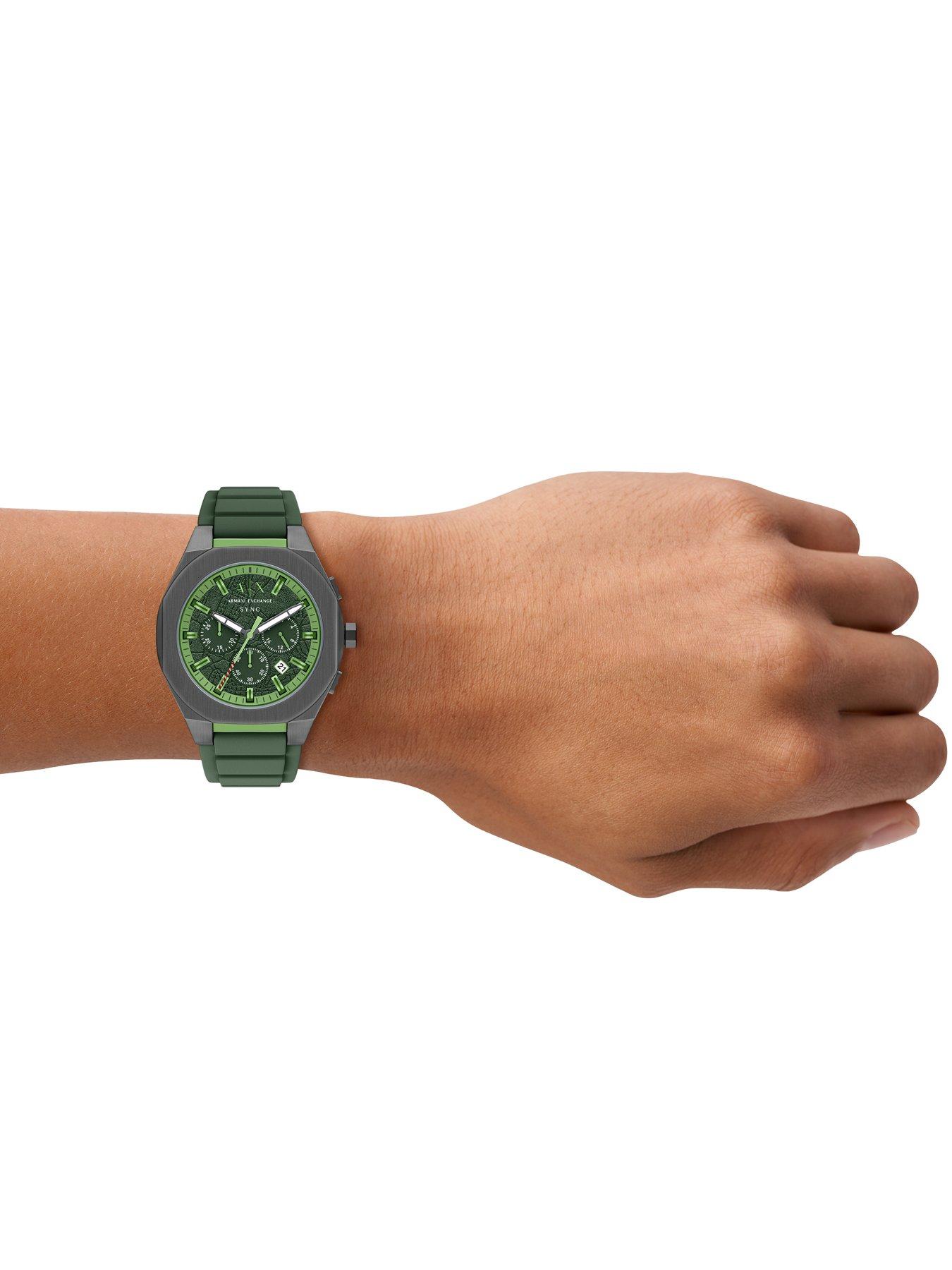 Image 3 of 7 of Armani Exchange Mens Sync Chronograph Green Silicone Watch, AX4292