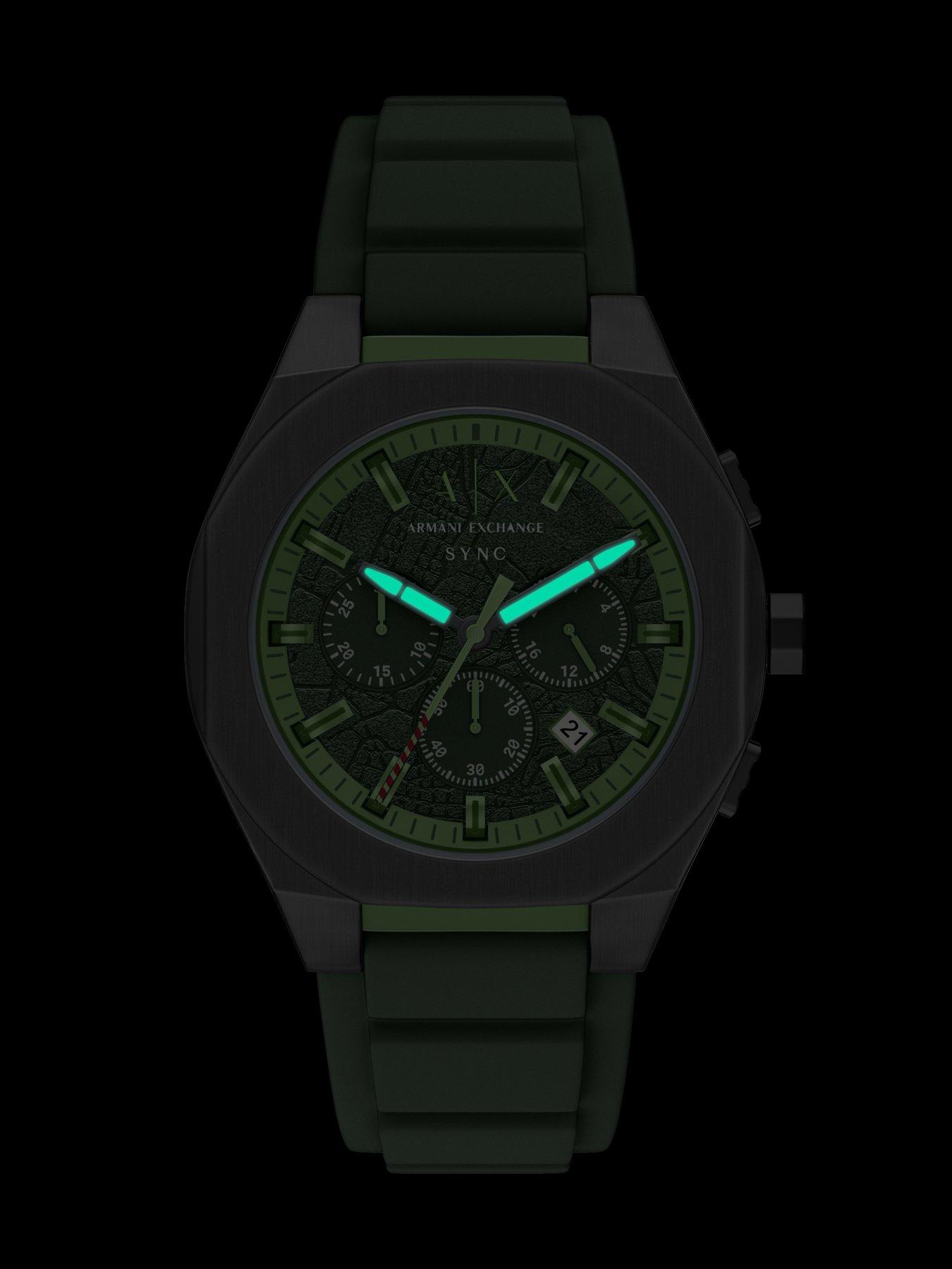 Image 5 of 7 of Armani Exchange Mens Sync Chronograph Green Silicone Watch, AX4292