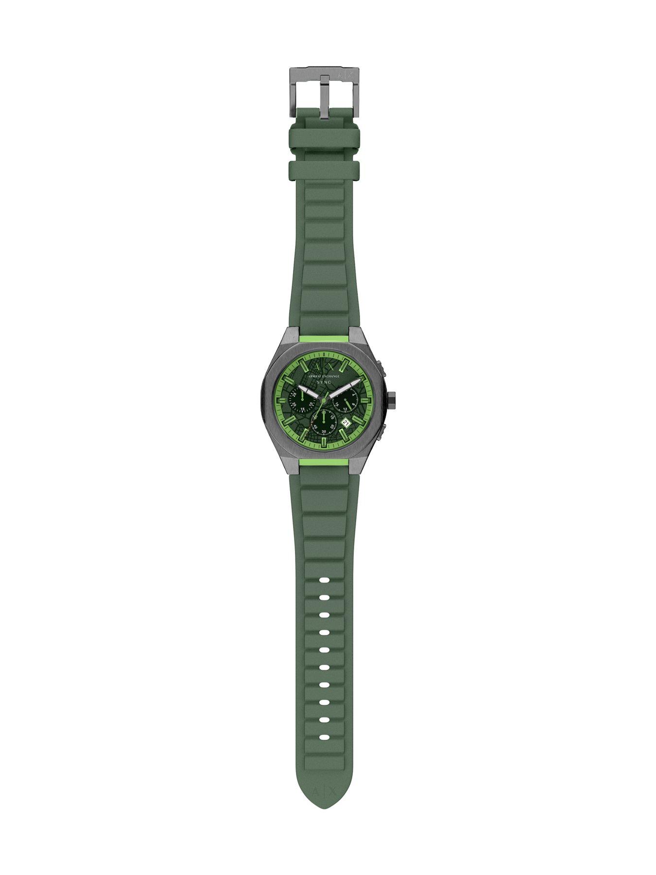 Image 6 of 7 of Armani Exchange Mens Sync Chronograph Green Silicone Watch, AX4292
