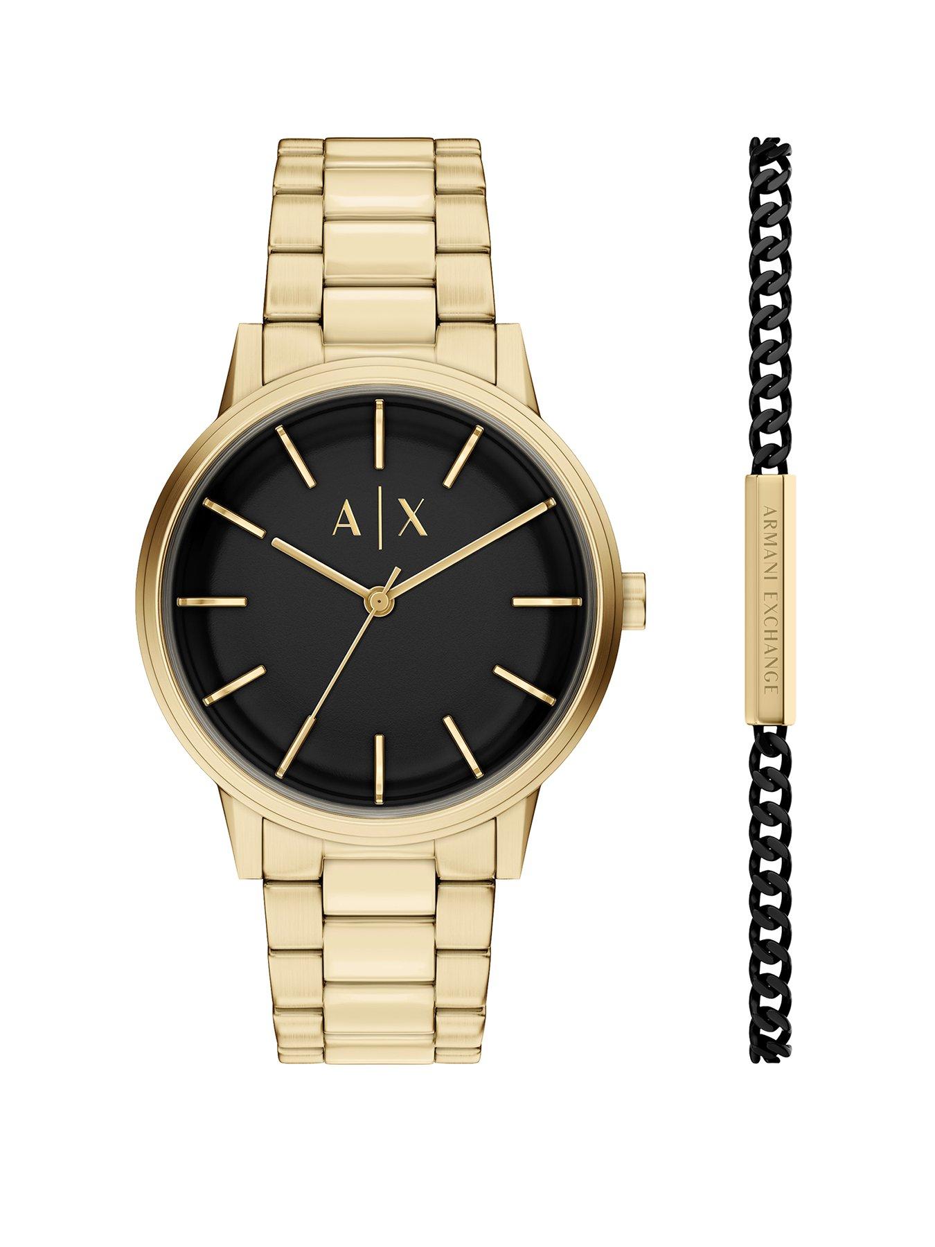Armani Exchange Mens Gold Stainless Steel Watch and Bracelet Set, AX7178SET