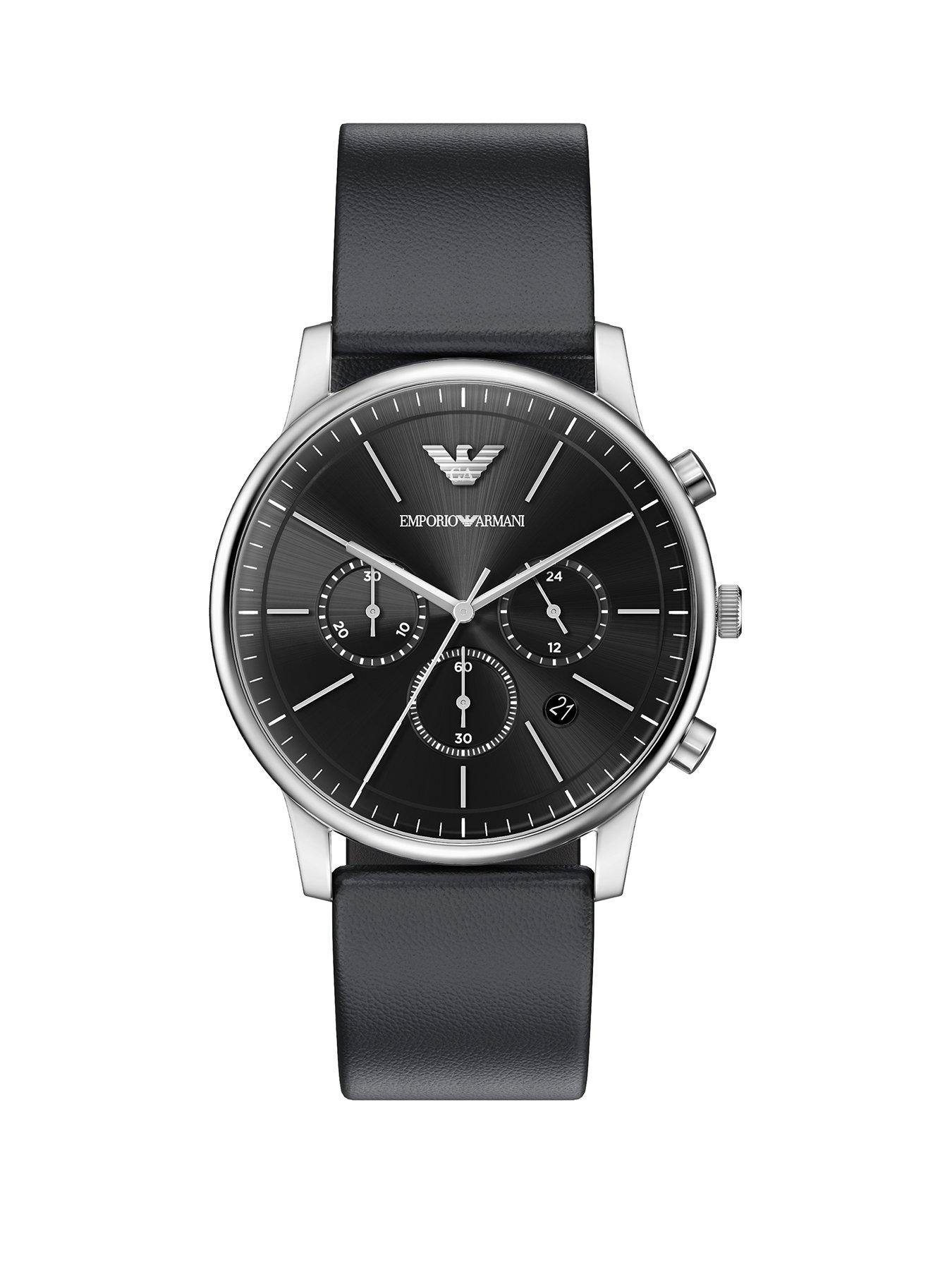 Emporio Armani Mens Chronograph Black Leather Watch, AR11774