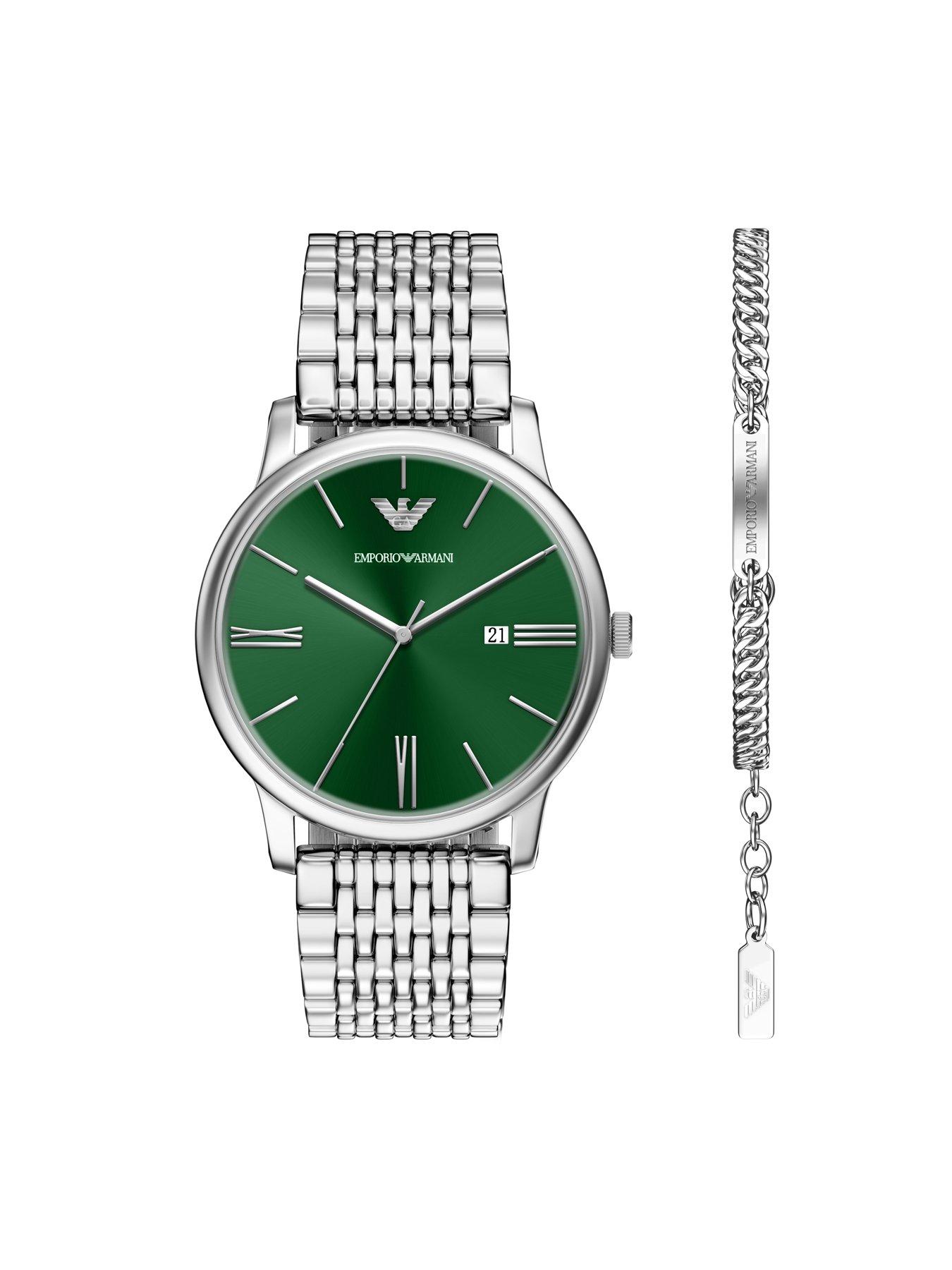 Image 2 of 7 of Emporio Armani Mens Three-Hand Date Stainless Steel Watch and Bracelet Set, AR80087SET