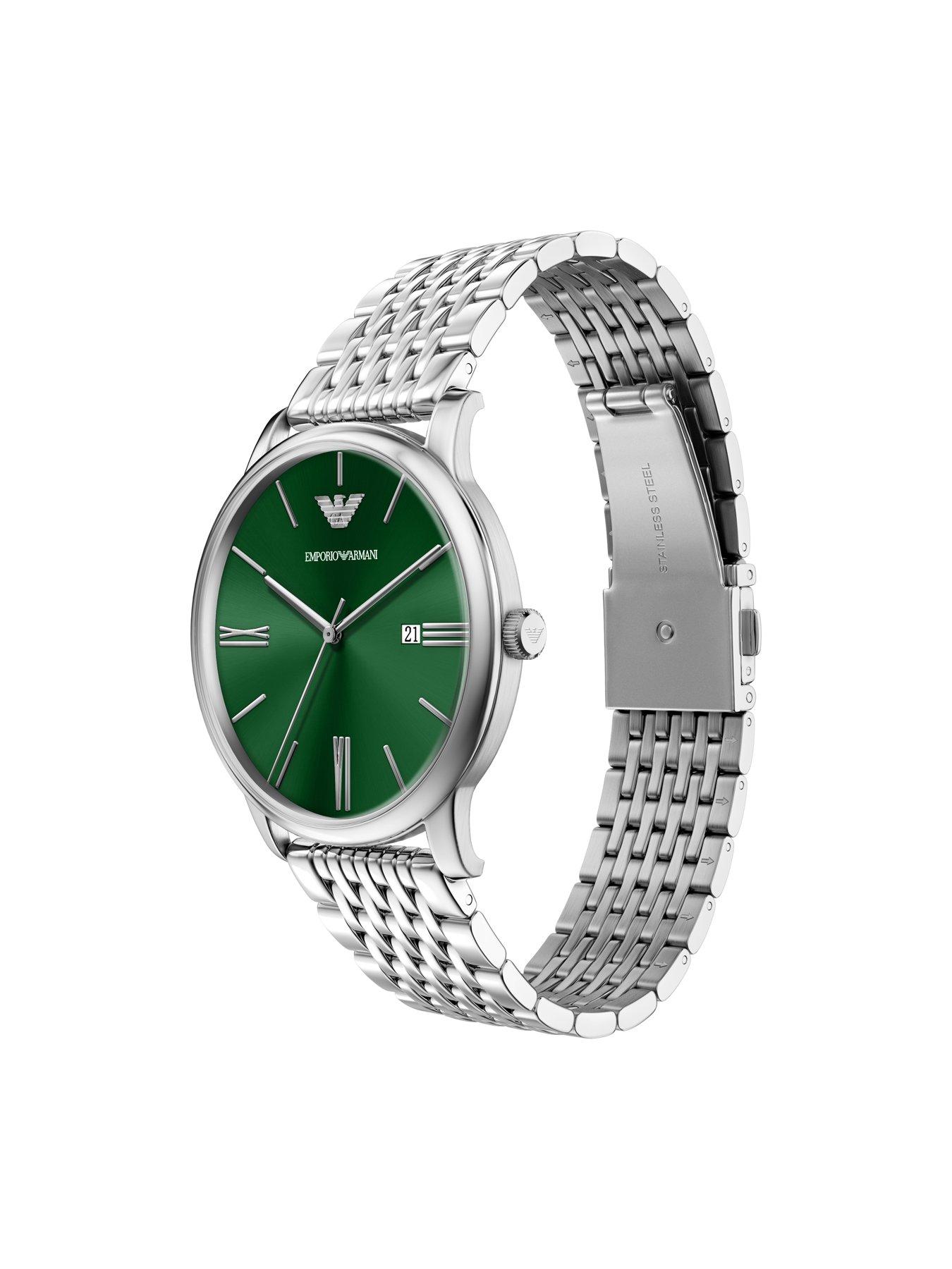 Image 6 of 7 of Emporio Armani Mens Three-Hand Date Stainless Steel Watch and Bracelet Set, AR80087SET