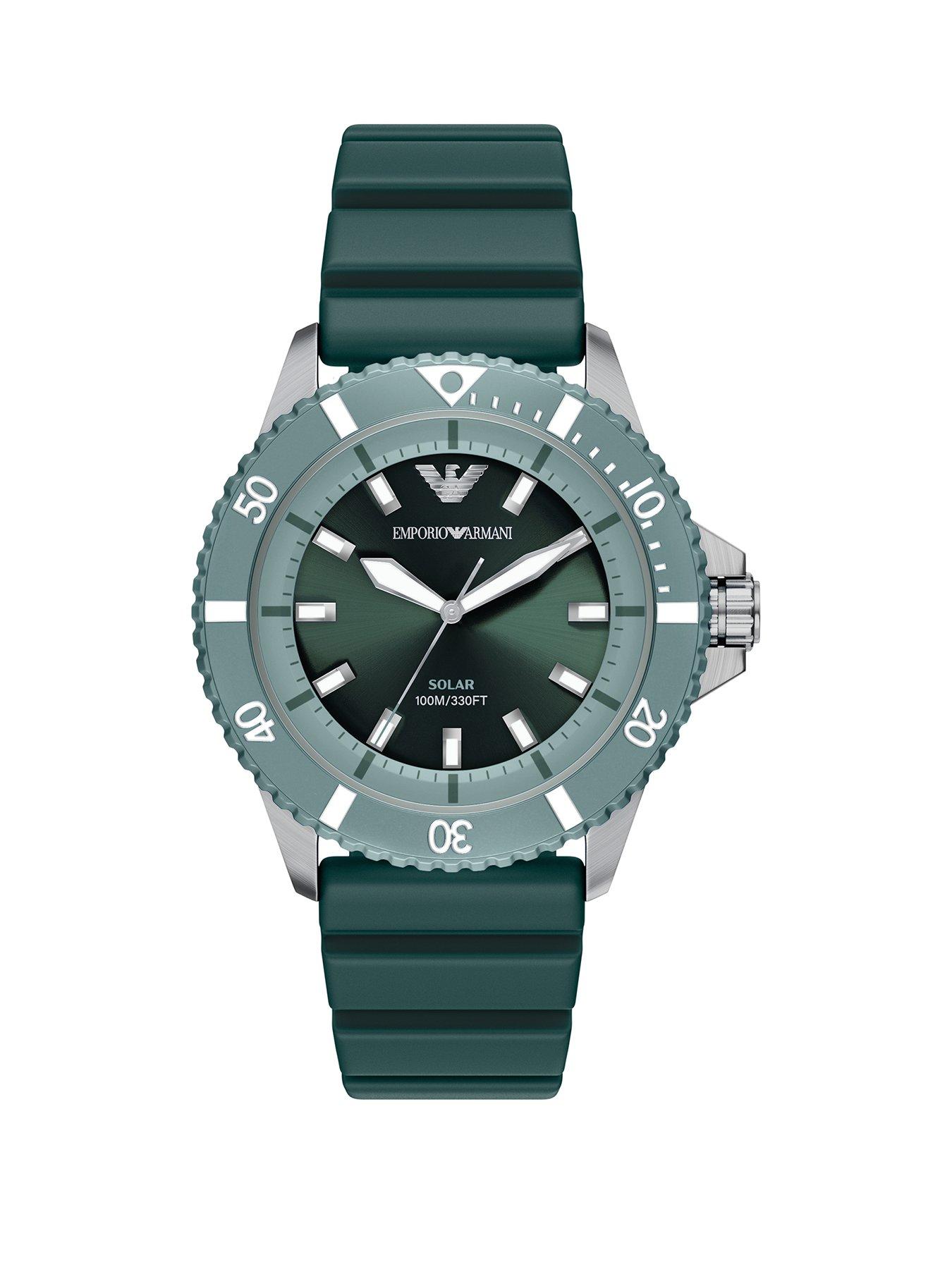 Emporio Armani Emporio Armani Mens World Explorer Solar-Powered Three-Hand Green Silicone Watch, AR11786