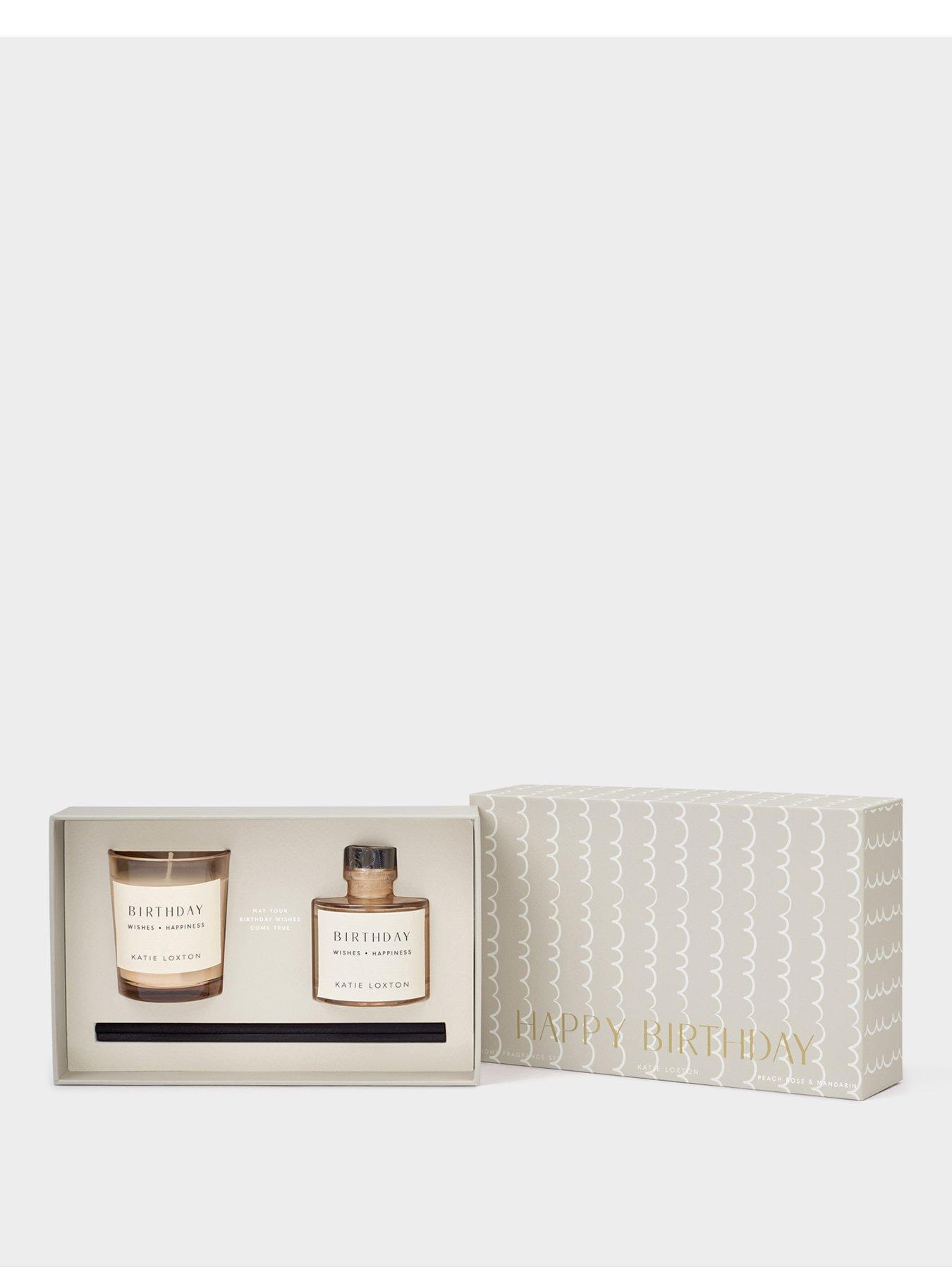 Image 1 of 6 of Katie Loxton MINI VOTIVE AND MINI REED DIFFUSER GIFT SET | HAPPY BIRTHDAY | Peach Rose and Sweet Mandarin | 12.7cm x 19.7cm x 6cm