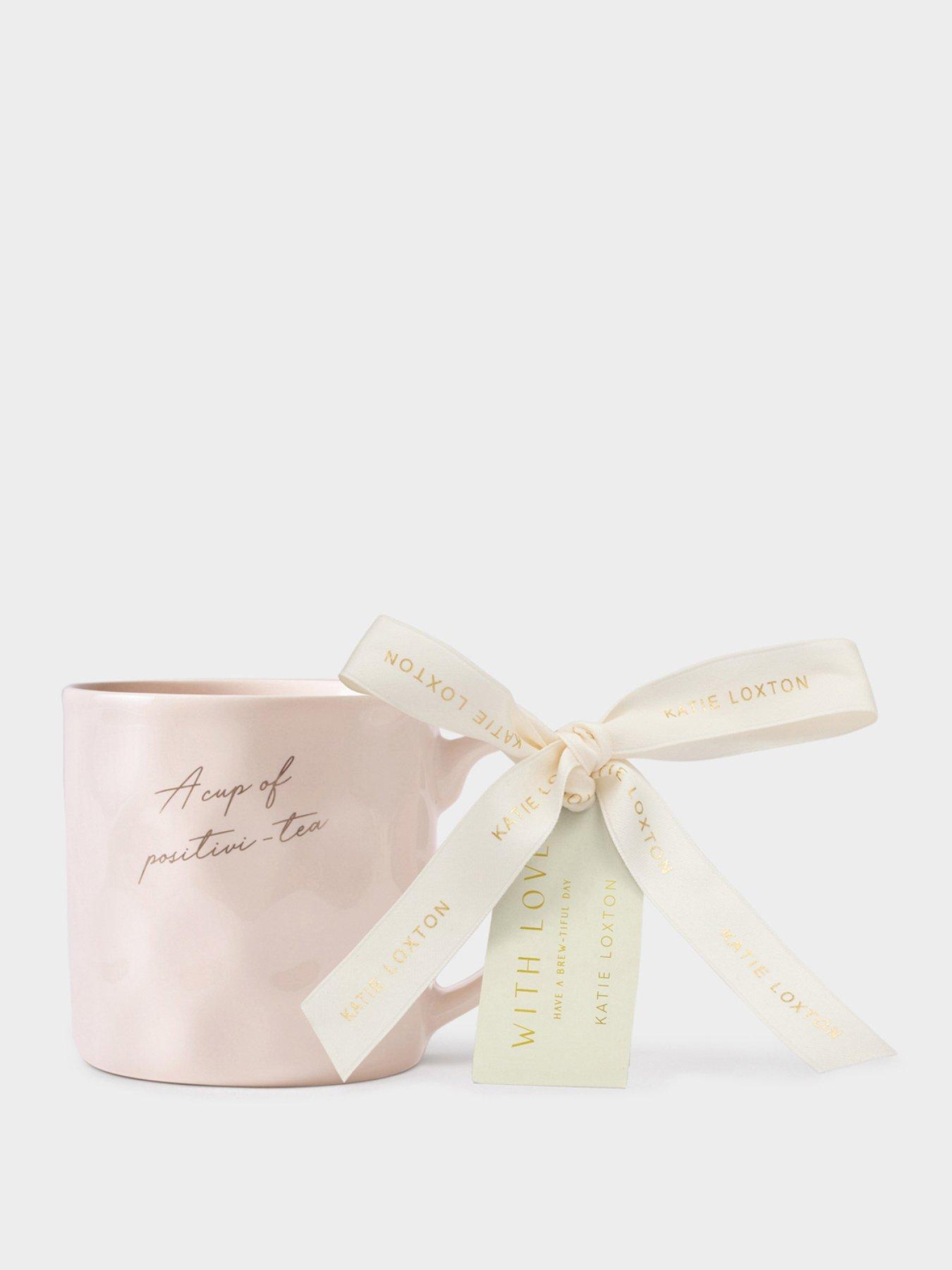Katie Loxton DAPPLED CERAMIC MUG , A CUP OF POSITIVI-TEA , Light Pink , 9.7cm x 9.8cm x 8cm