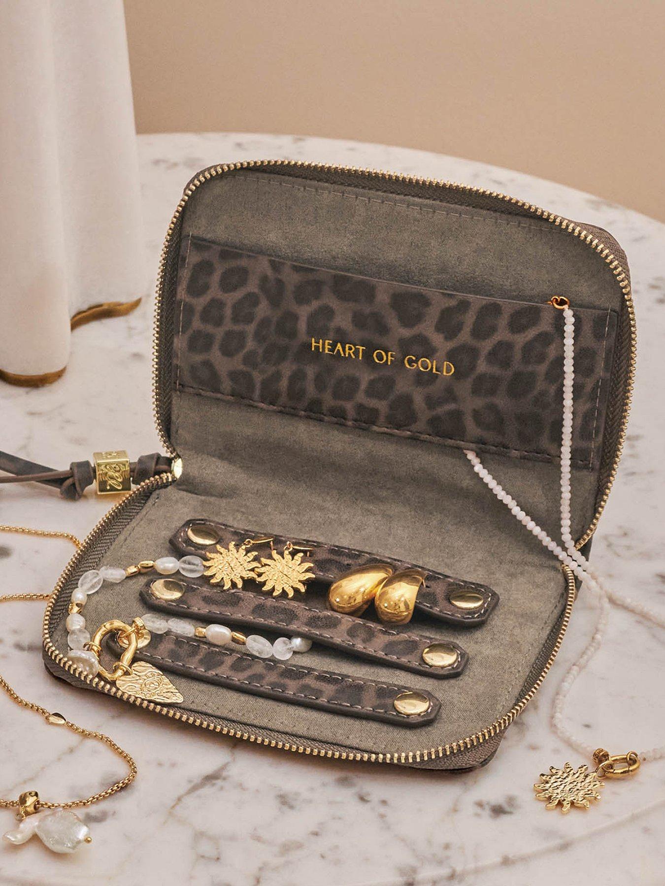 Katie Loxton SLIM JEWELLERY CASE , HEART OF GOLD , Leopard , 9.5cm x 17cm x 7cm