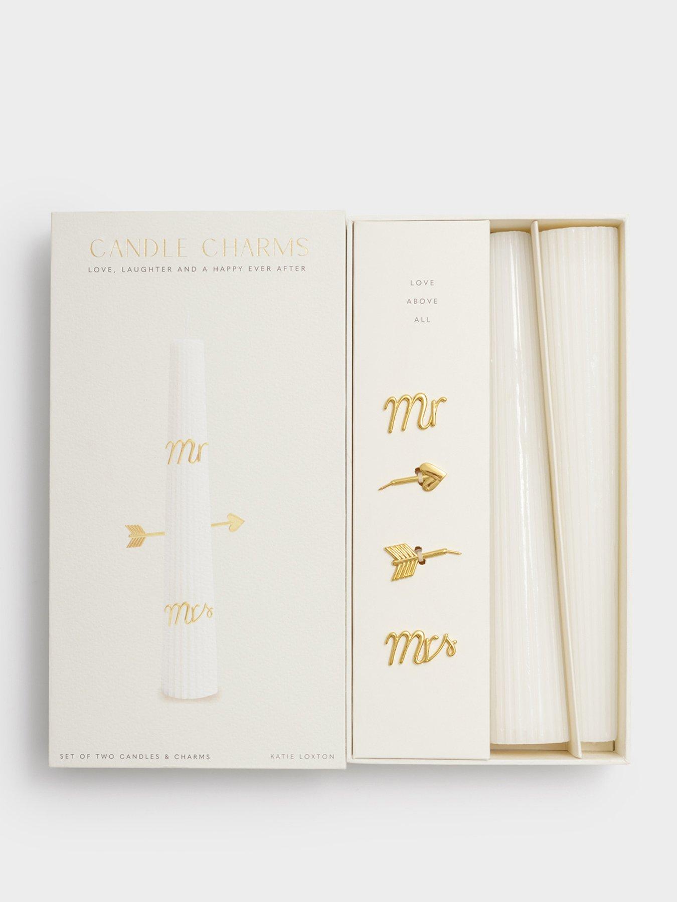 Katie Loxton CANDLE CHARM GIFT SET , MR & MRS , Off White , 25cm x 12cm x 6cm