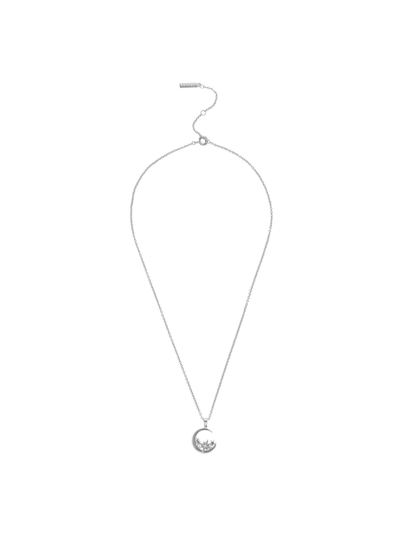 stillFront image of olivia-burton-celestial-cluster-moon-necklace-silver
