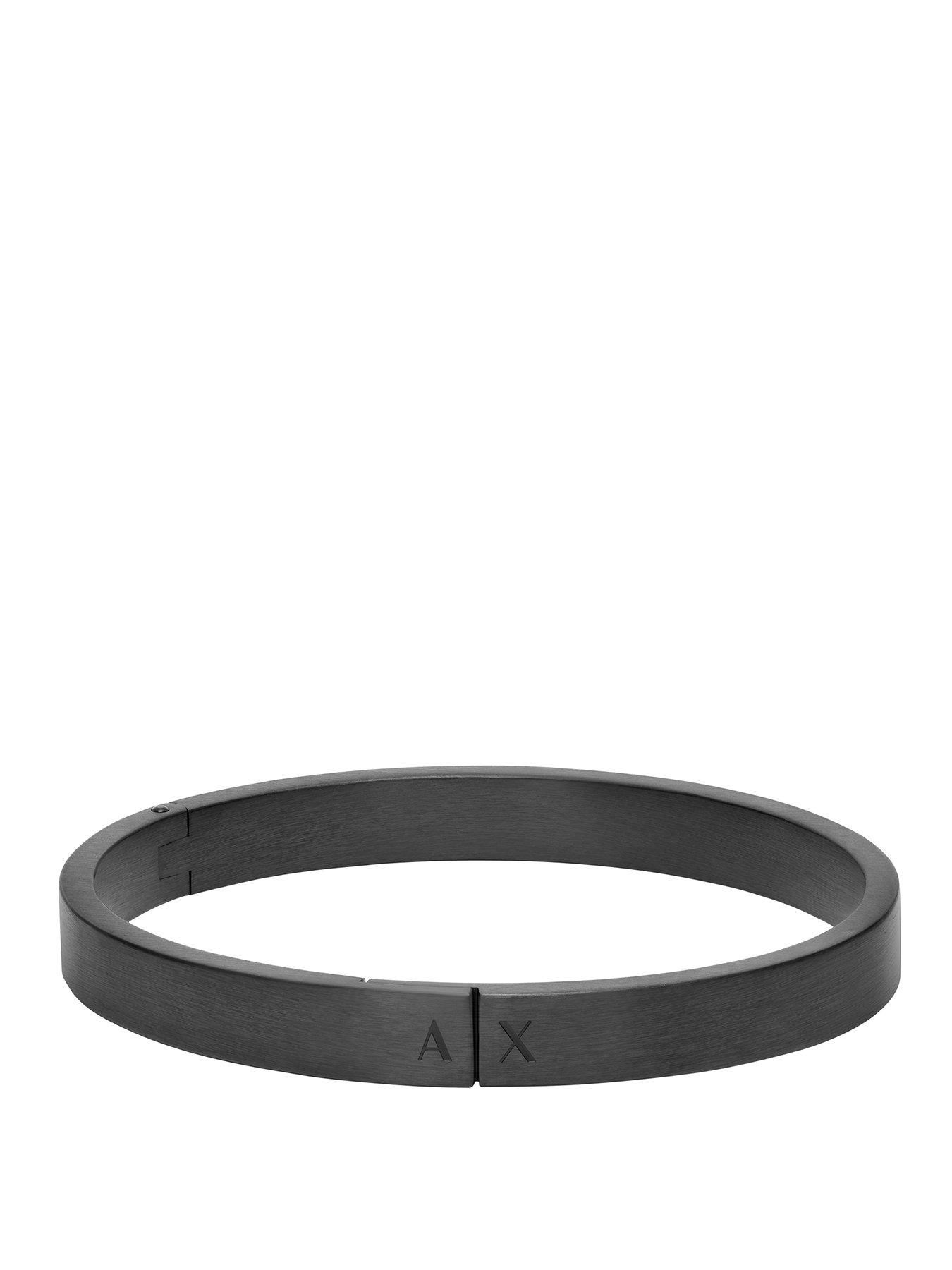 Armani Exchange Mens Black Stainless Steel Bangle Bracelet, AXG0173001