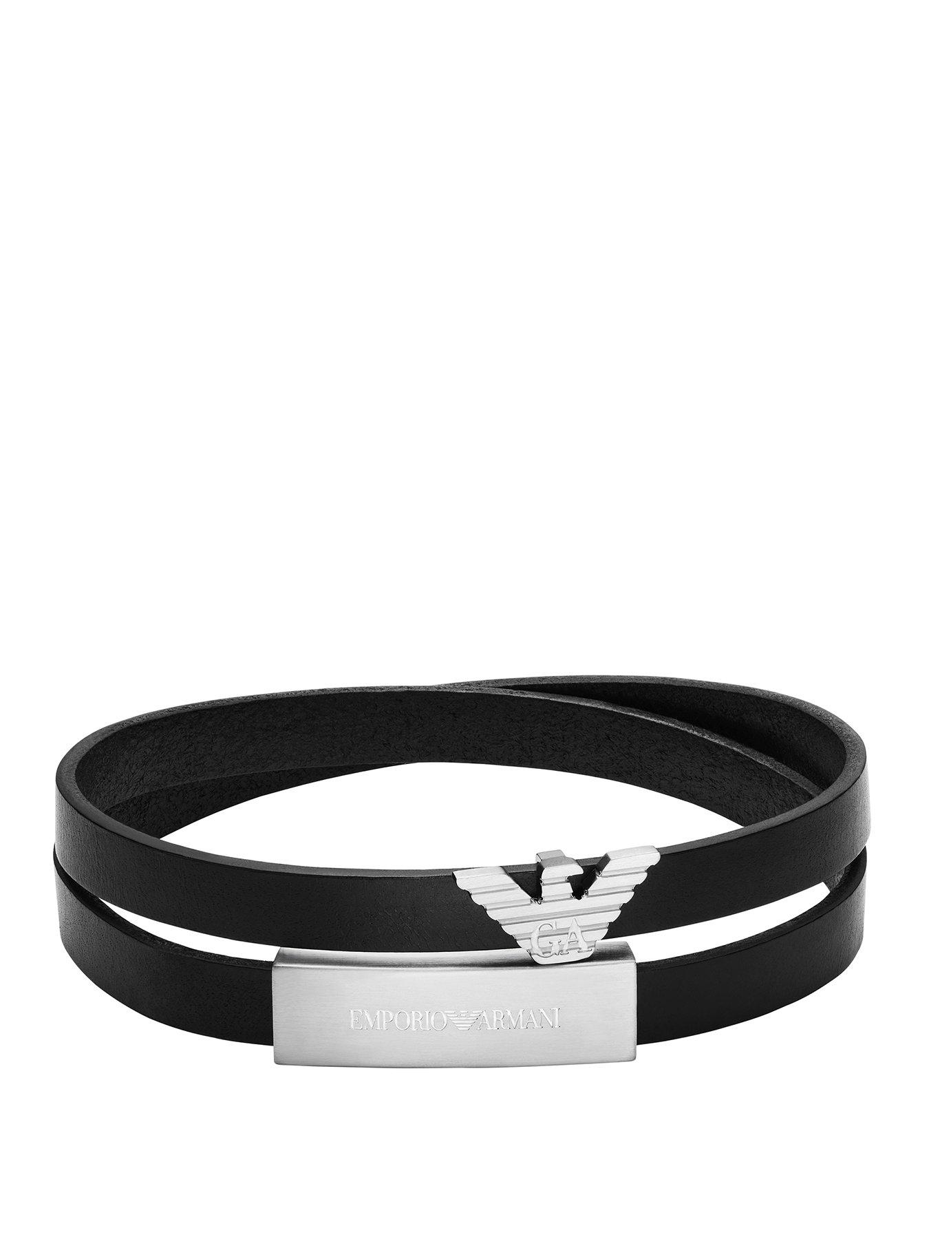 Emporio Armani Mens Silver-Tone Leather ID Bracelet, EGS3311040