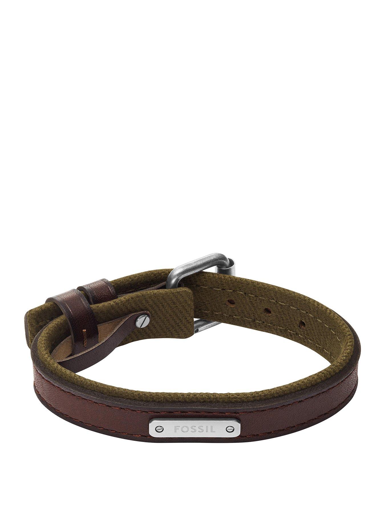 Image 1 of 5 of Fossil Mens Everett Colour Pop Green And Brown Leather Strap Bracelet, JA7315998