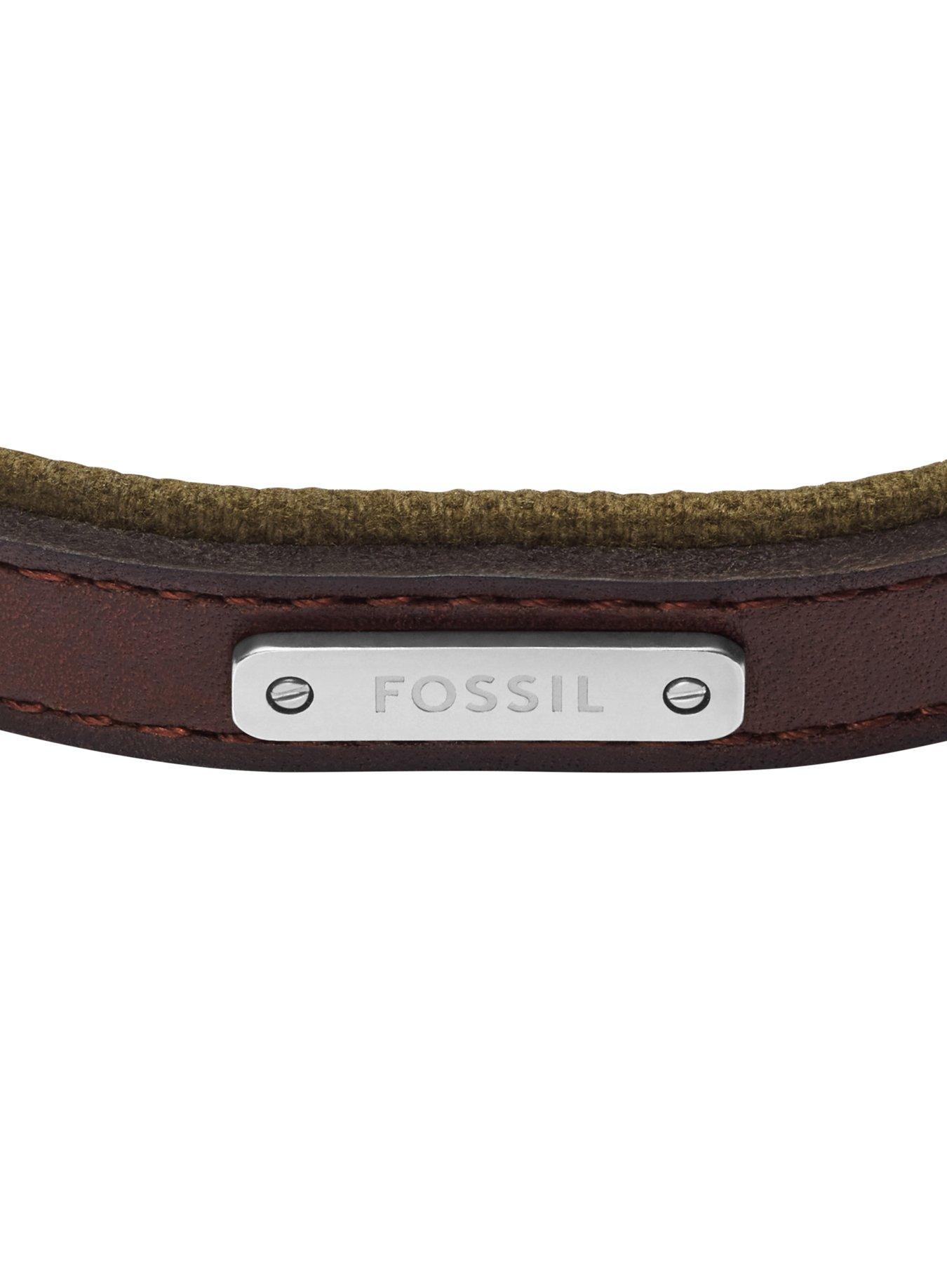Image 5 of 5 of Fossil Mens Everett Colour Pop Green And Brown Leather Strap Bracelet, JA7315998