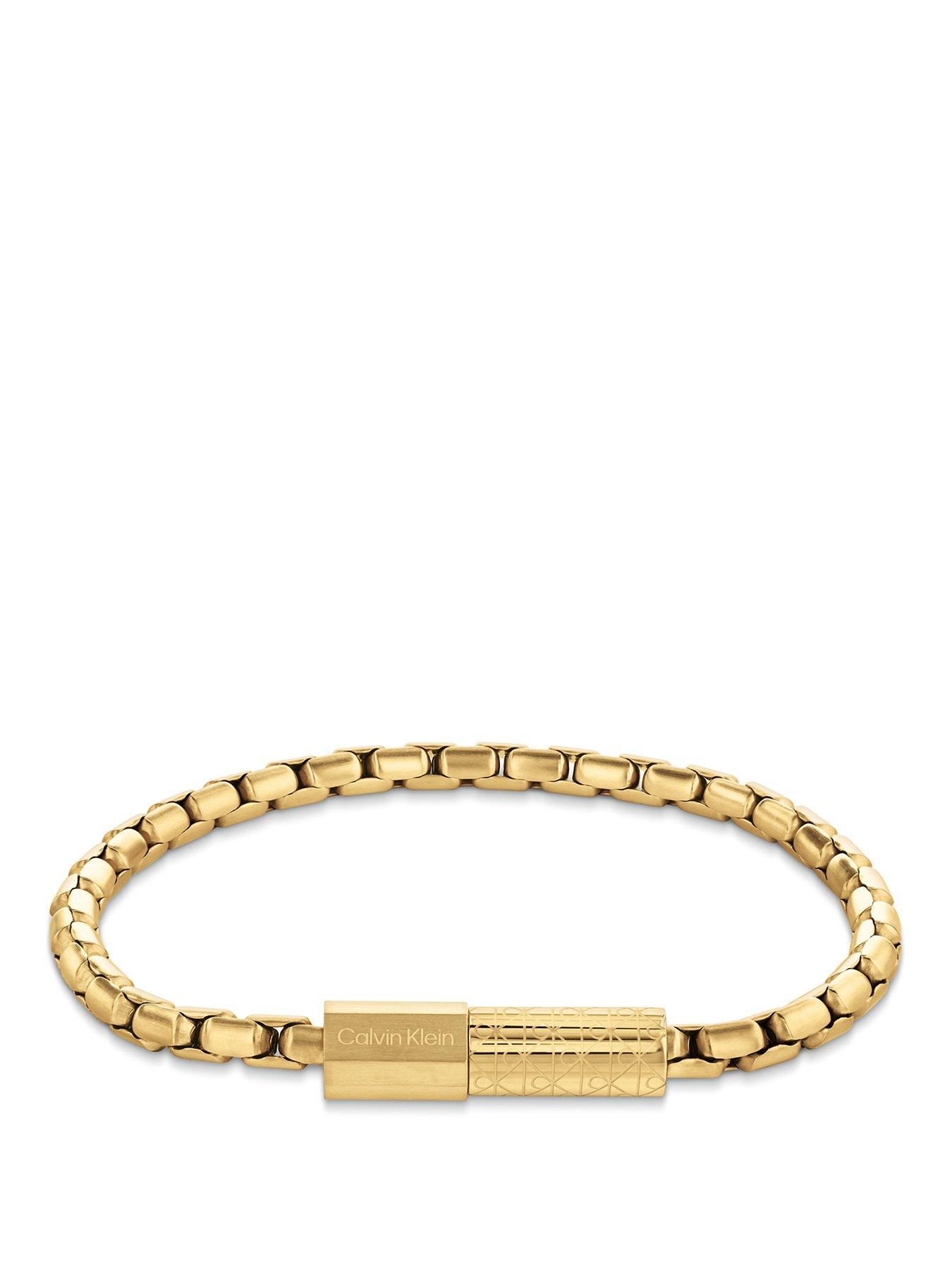 Calvin Klein Mens CK Contoured Barrel Gold Plated Bracelet