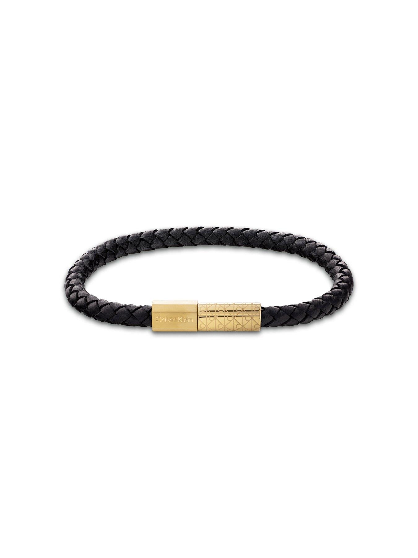 Image 2 of 4 of Calvin Klein Mens CK Industrial Facets Gold Plated &amp; Black Leather Bracelet