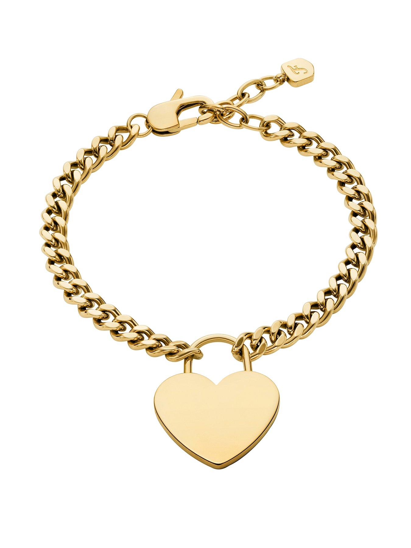 Fossil Fossil Womens Sutton Gold-Tone Stainless Steel Heart Bracelet, JF04959710