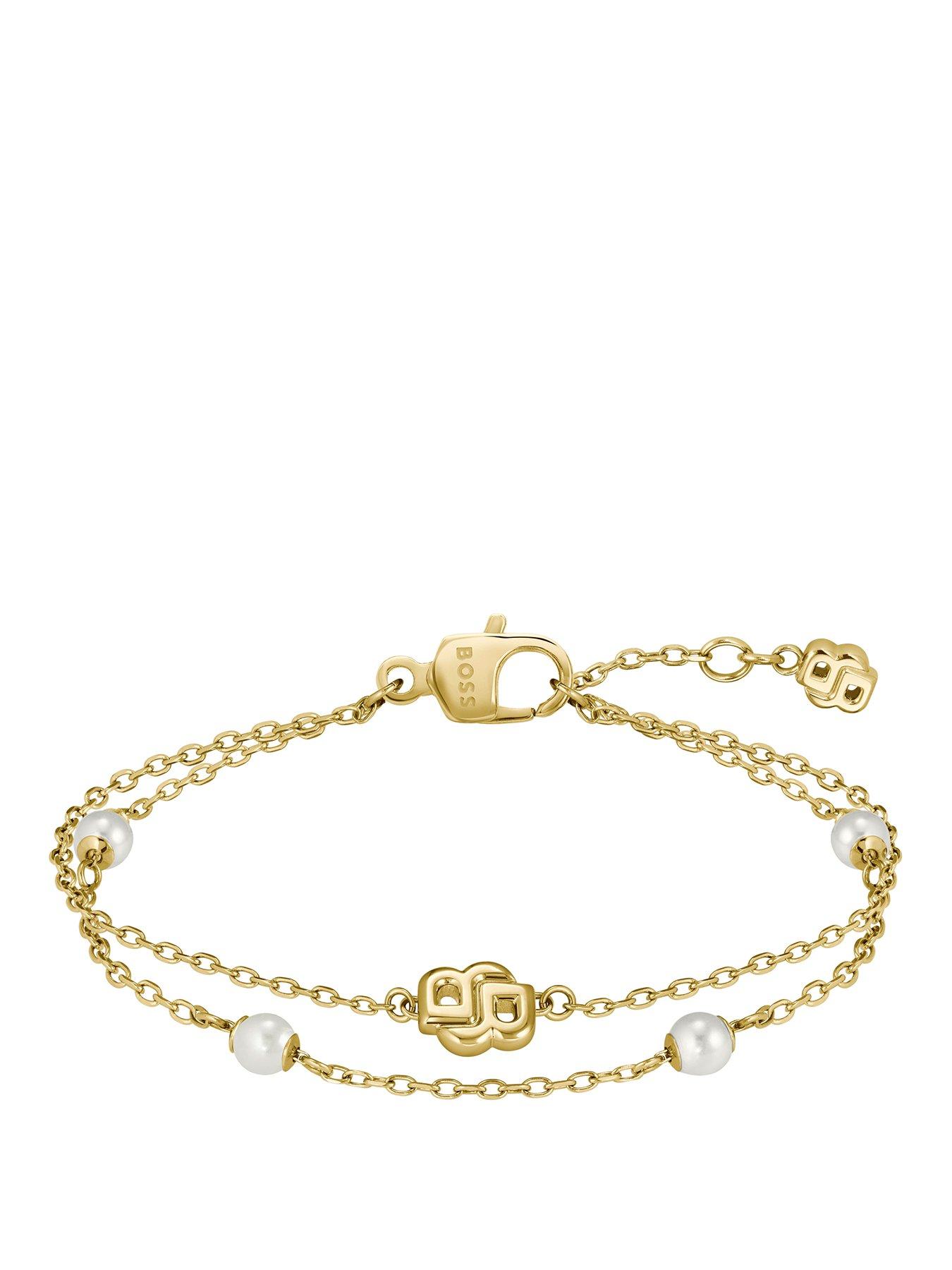 BOSS Ladies Double B Mirelle Gold IP and Pearl Bracelet