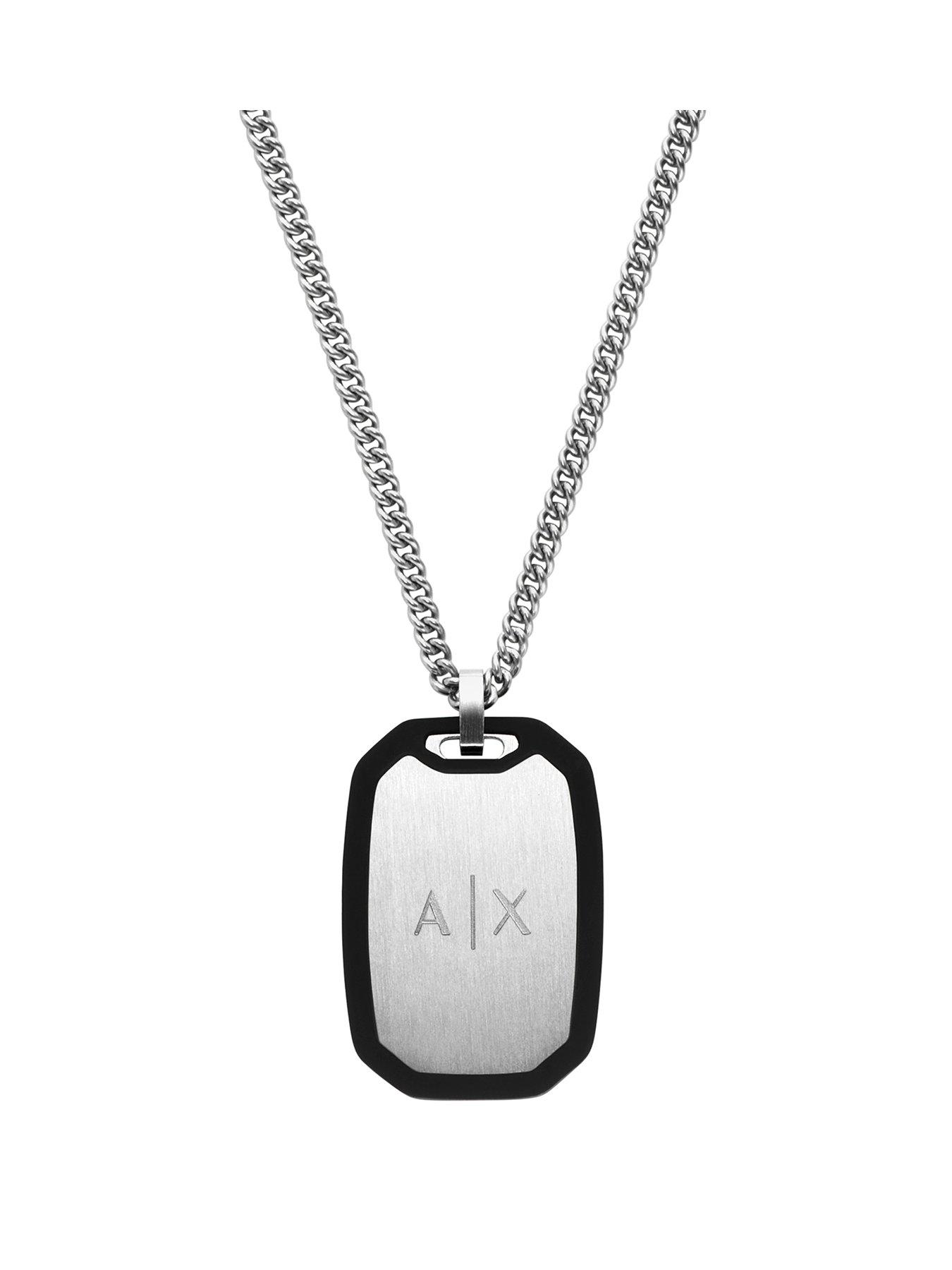 Armani Exchange Mens Stainless Steel Dog Tag Necklace, AXG0169040