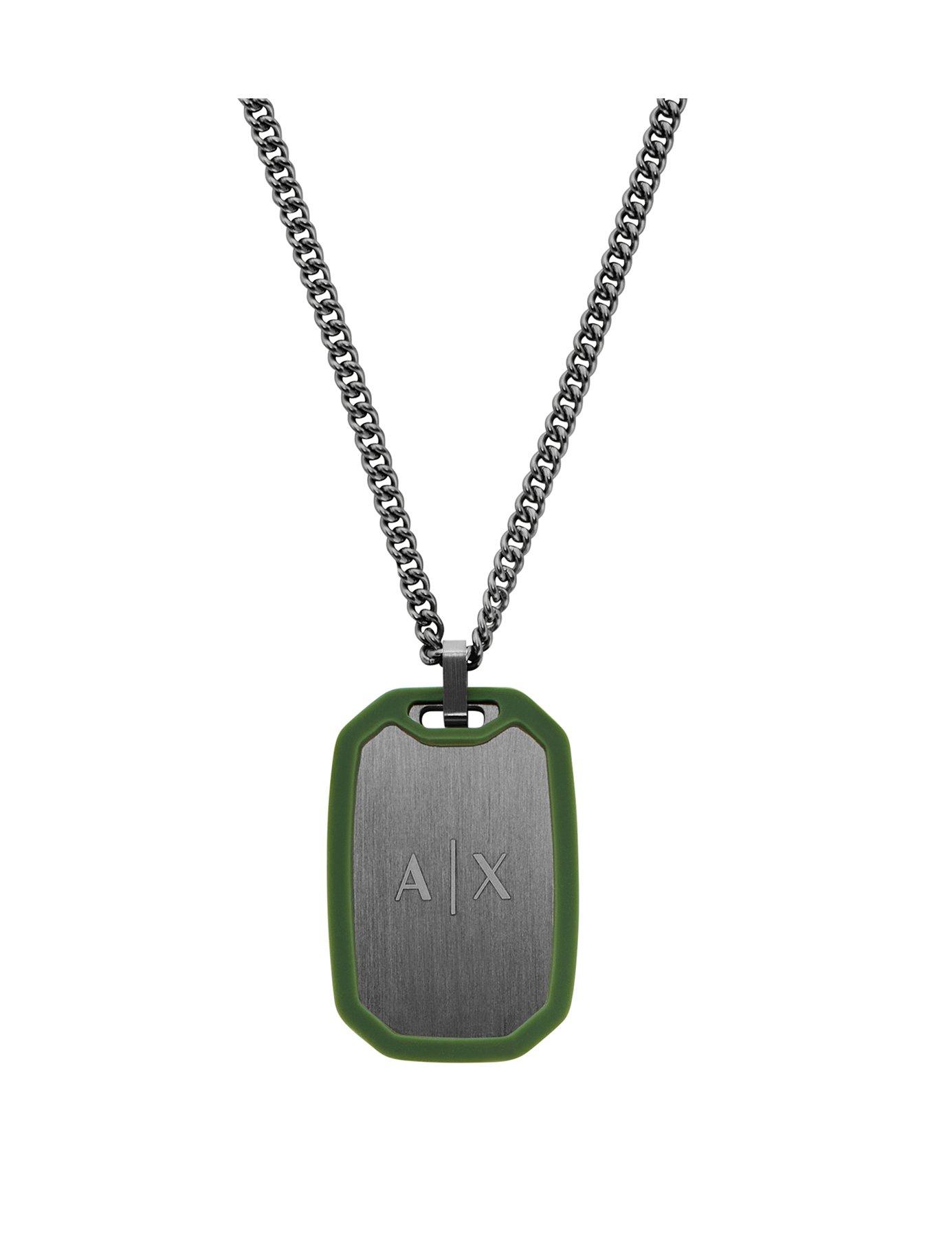 Armani Exchange Mens Stainless Steel Dog Tag Necklace, AXG0170060