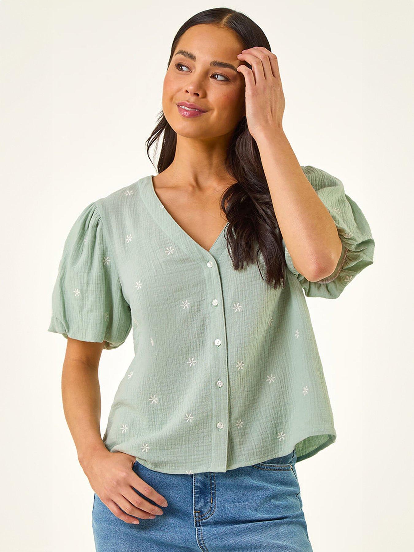  image of roman-petite-embroidered-v-neck-top