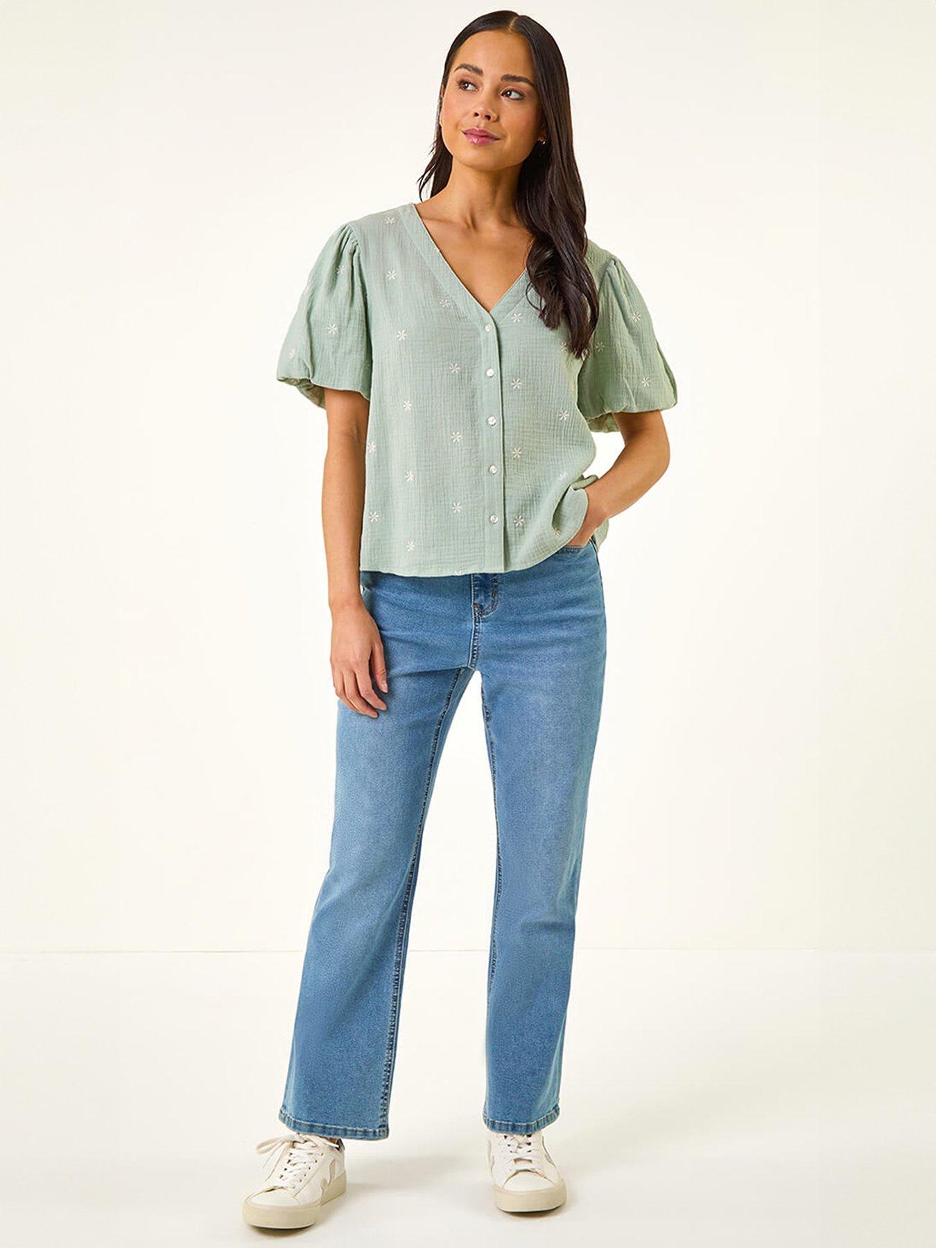  image of roman-petite-embroidered-v-neck-top