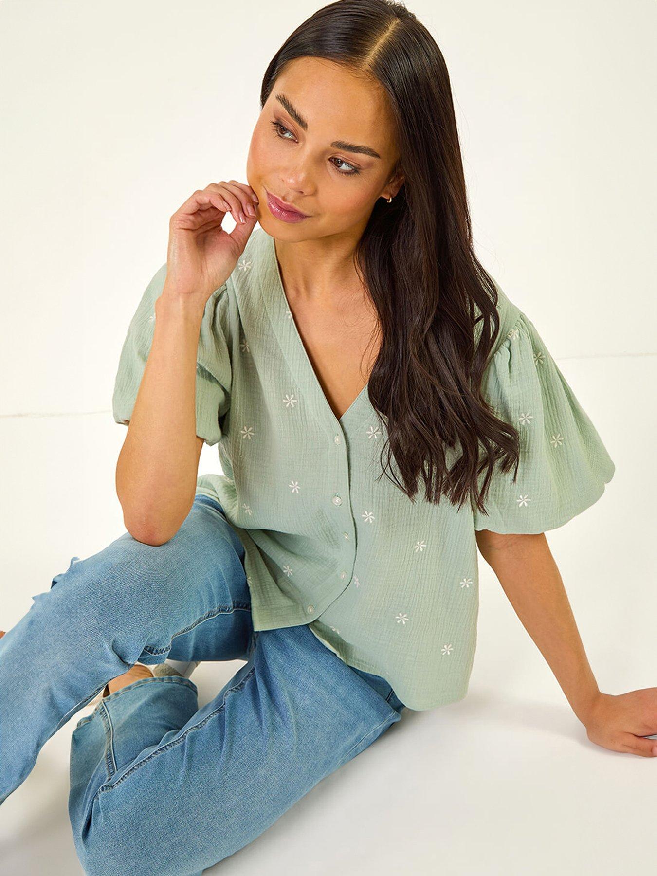  image of roman-petite-embroidered-v-neck-top