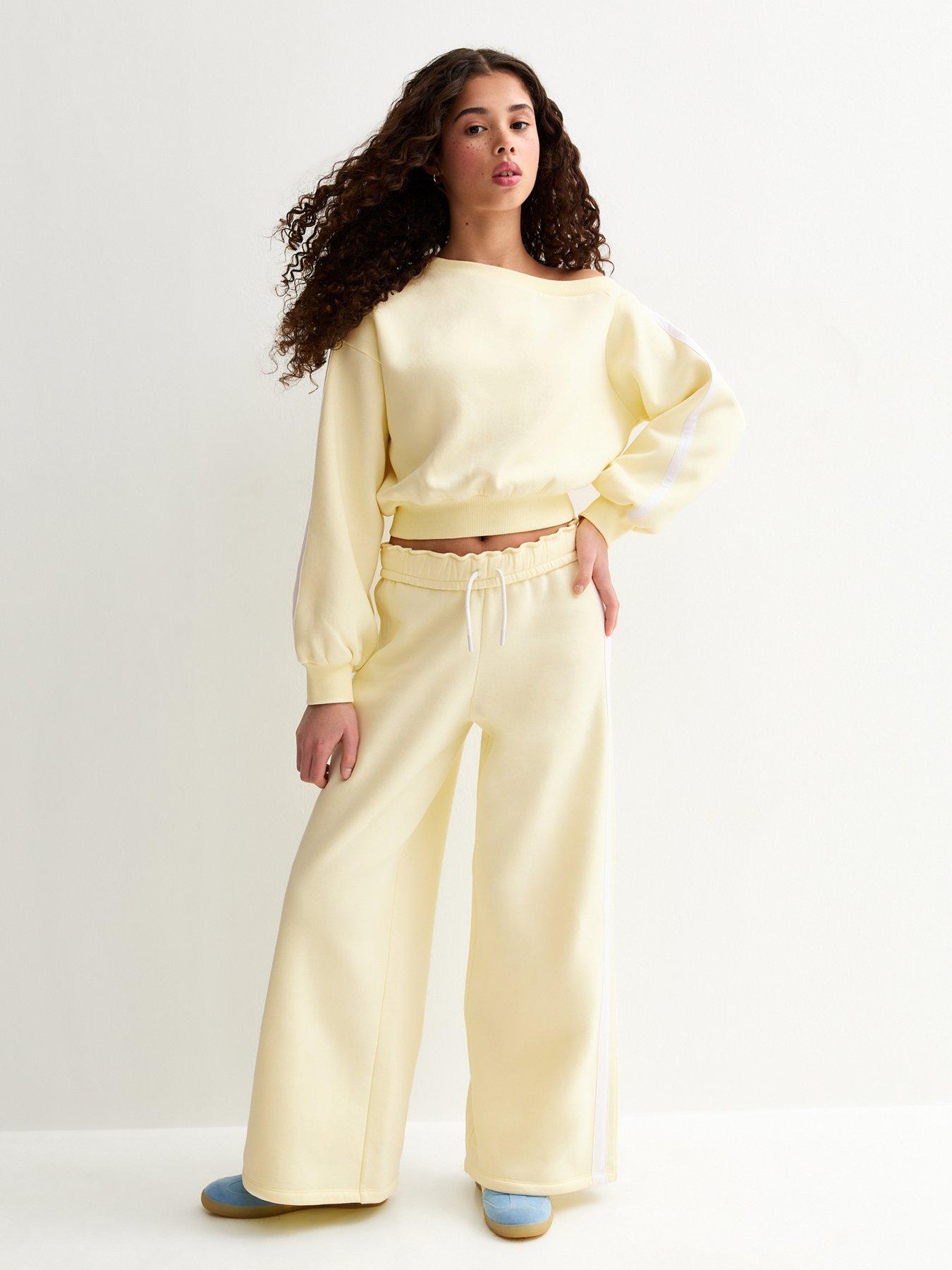 New Look 915 Girls Foldover Waist Wide Leg Joggers - Light Yellow